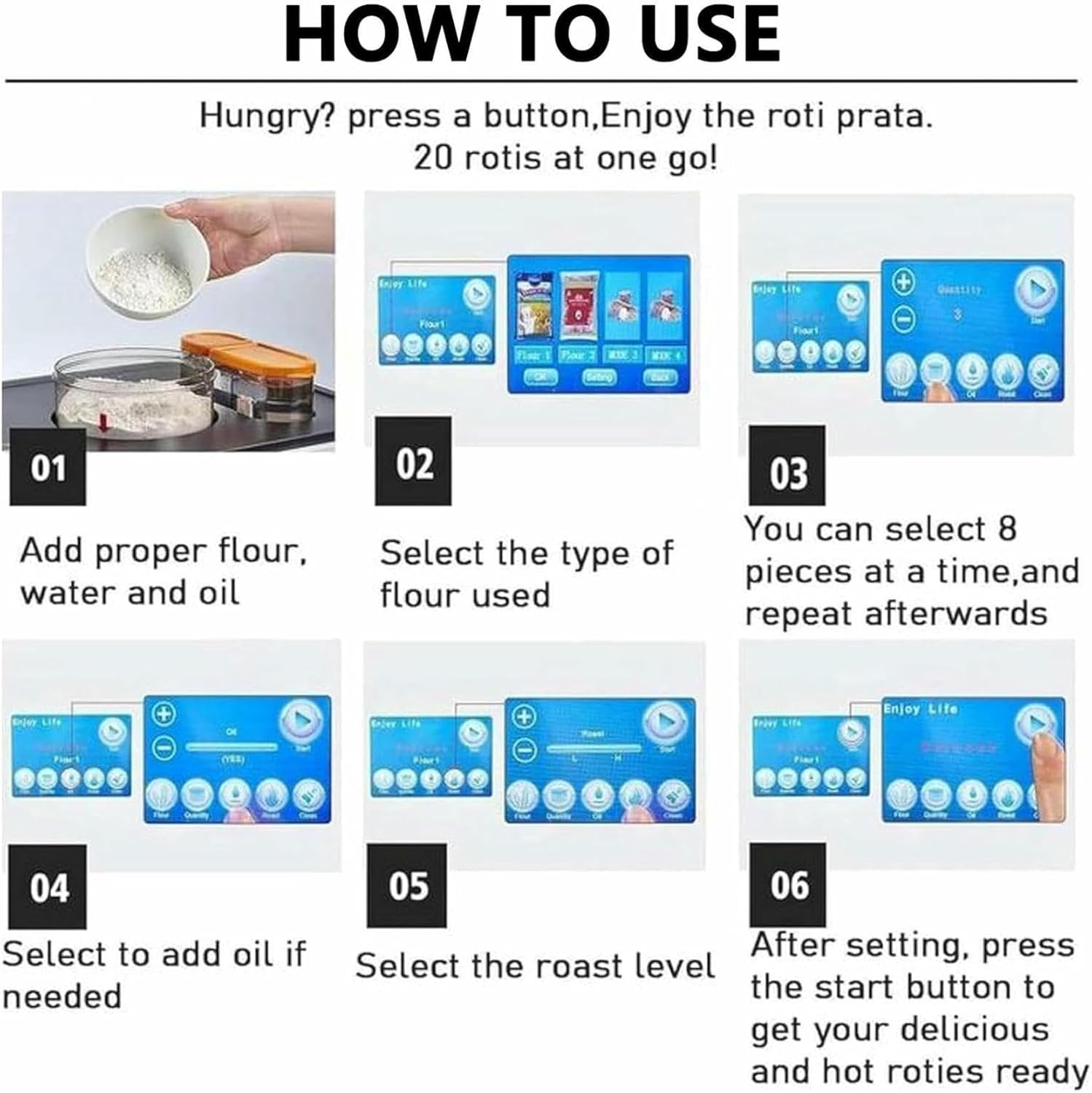 Electric Chapati Maker, Fully Automatic Roti Machine with Intelligent Touch Screen - Makes 20 Pcs at Once for Chapati and Tortillas