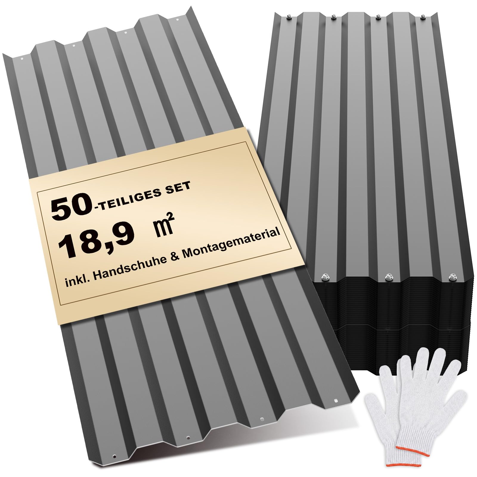 Huracan Dachbleche Trapezblech Profilblech 50er, Stahlblech 108x35cm, Platten Dachplatte Wetterfest Wellblechplatten Verzinkter Stahl für Gartenhaus Garage Dach inkl. Schrauben &Handschuhe, Anthrazit