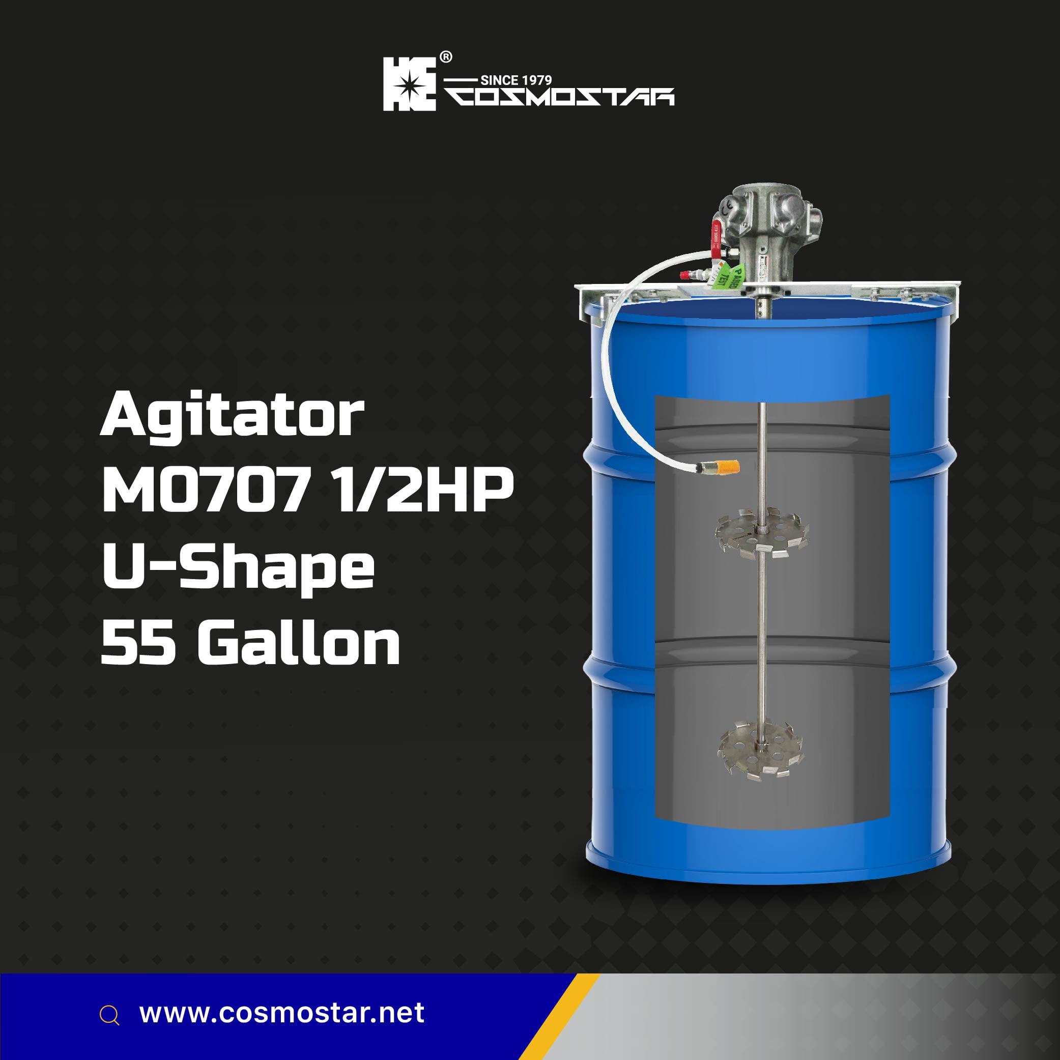 COSMOSTAR M0707 Barril de 200/208 litros Agitador neumático ajustable en forma de U