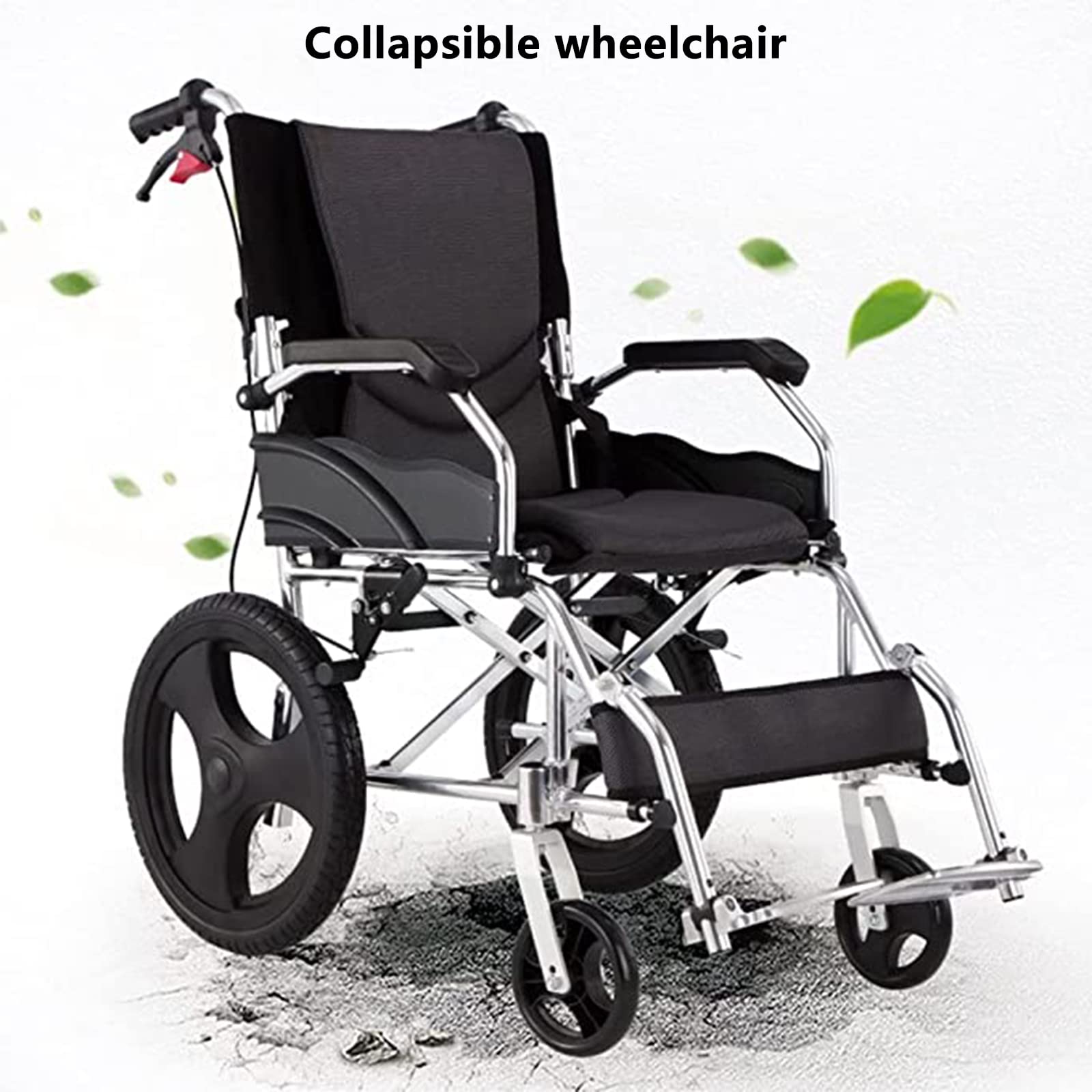 Silla de Ruedas móvil Plegable, Silla de Ruedas de Transporte, Silla de Ruedas de Aluminio, Ligera, portátil y Plegable con aleación de magnesio, reposabrazos completos,Black