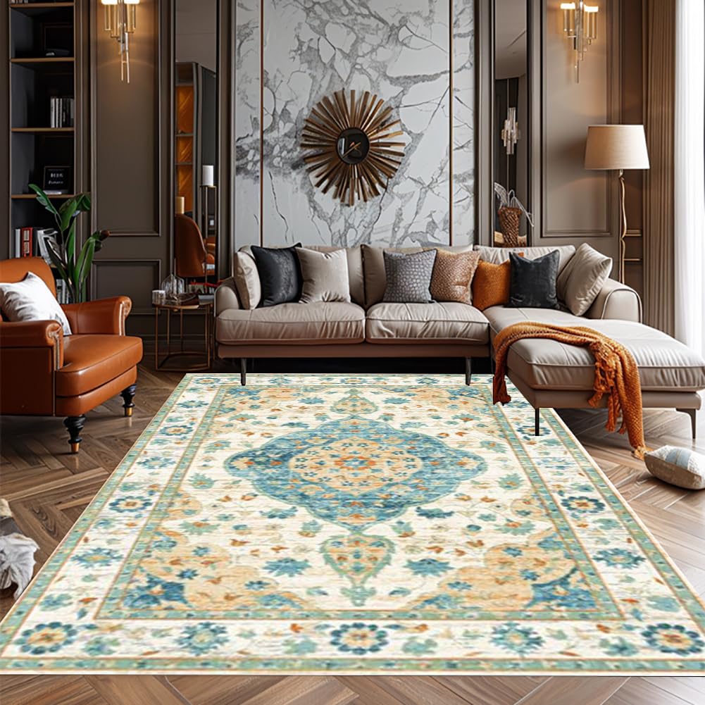 Tapis lavable en machine vert 140x200 fini les taches dans le salon
