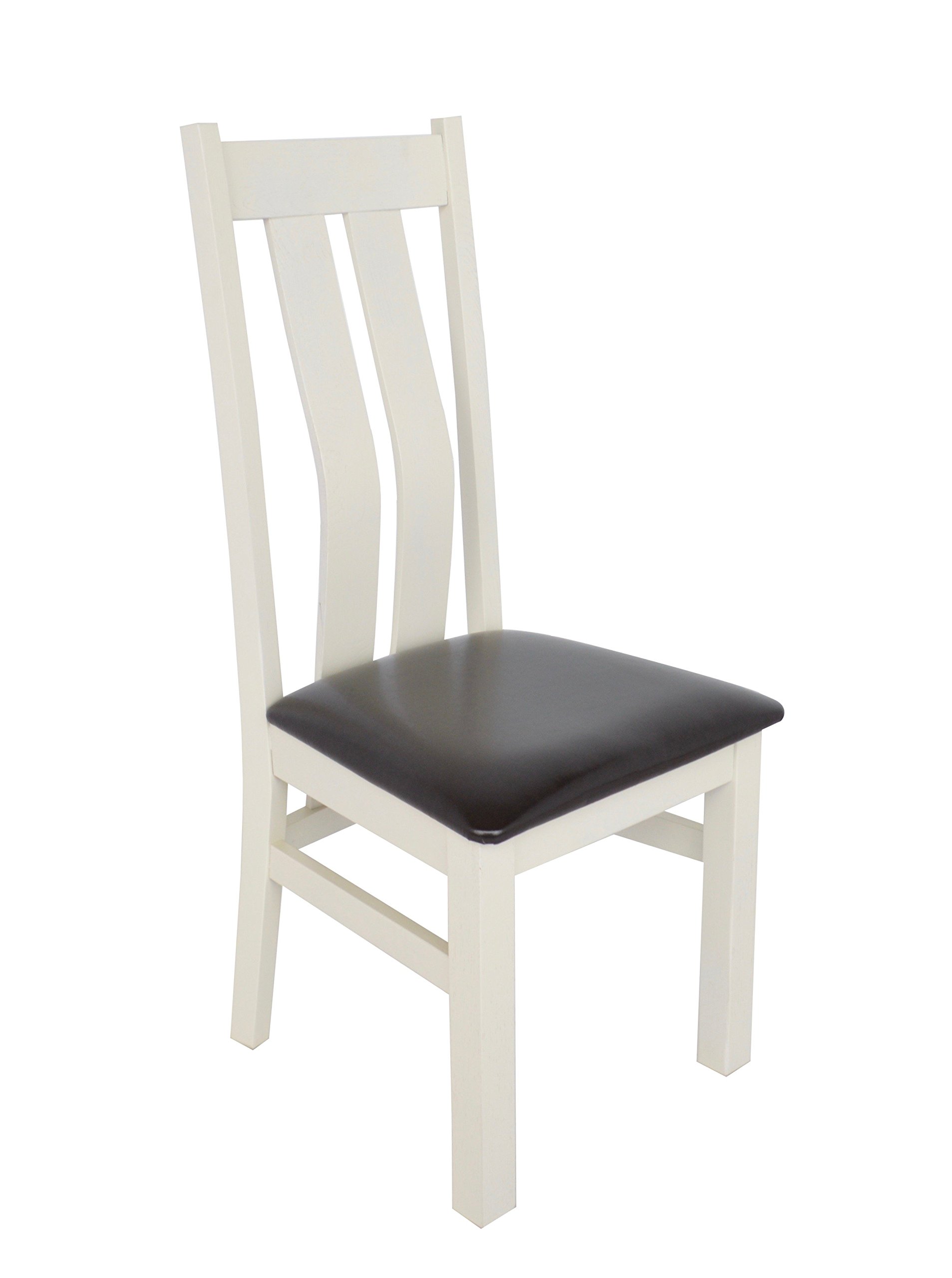 Wren Living 1 PREMIUM CHELSEA DINING CHAIR - HIGH WOODEN BACK - SOLID WOOD & LEATHER - CREAM (1 Chair)