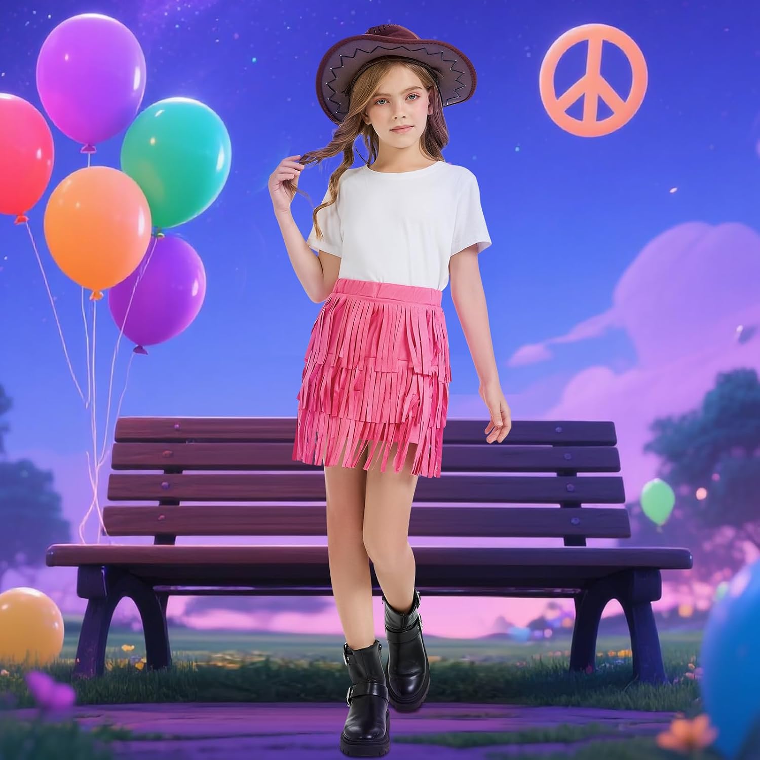 Girls Kids Fringe Skirts 60s 70s Hippie Skirt Cowgirl Western Faux Suede Tassel Leather Skirt Hallowee