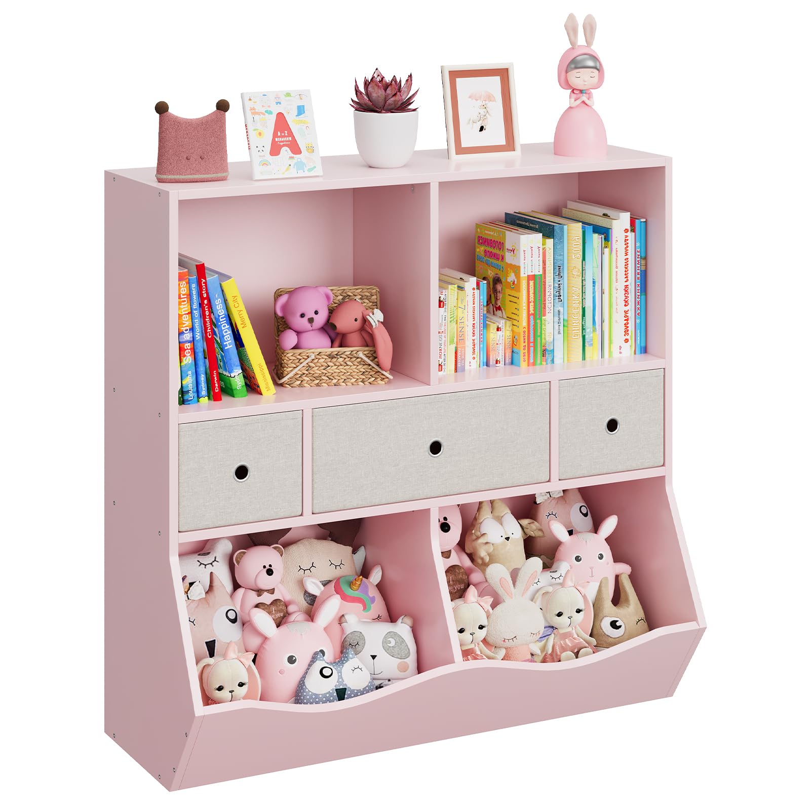 Garvee Vielseitiges Kinder Bücherregal & Spielzeugregal – Mehrere Ablagen, 7 Fächer, 2 Bücherfächer, 3 herausnehmbare Schubladen – Aufbewahrungsschrank für Kinderzimmer, Spielzimmer, Flur,