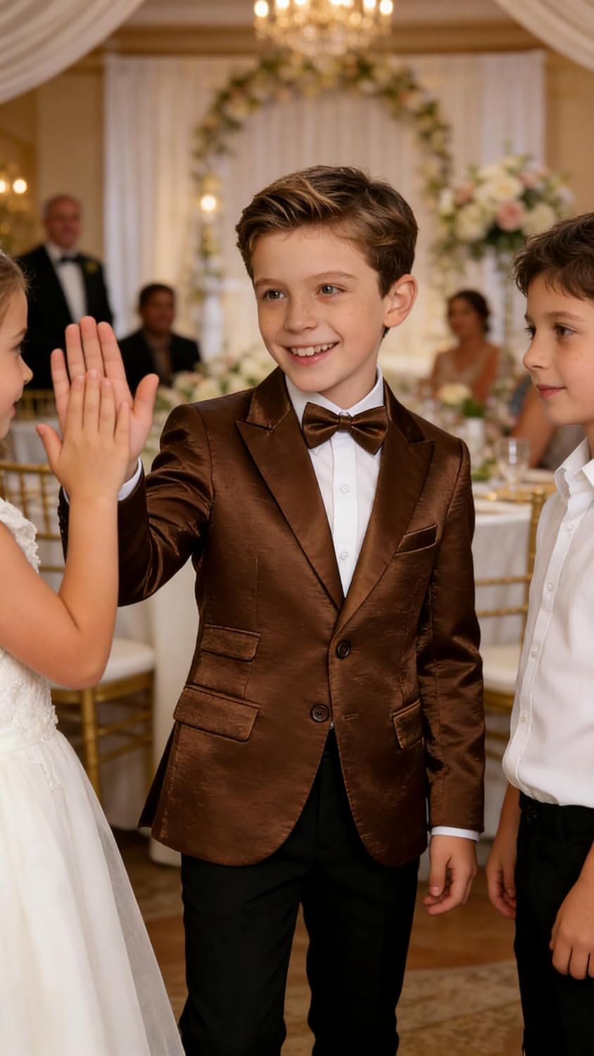 Boys Blazer Jacket for Kids Formal Shine Jacket for Boy Satin Sport Coat for Summer Wedding Casual Outwear Dress Outfit