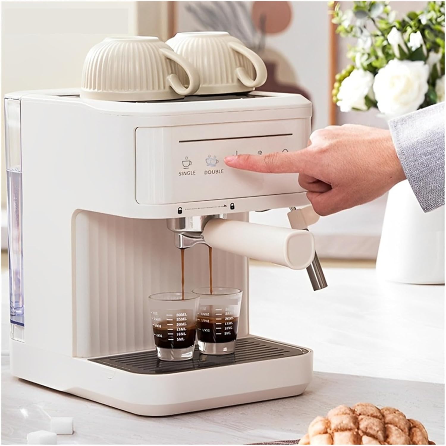 Electric Italian Coffee Machine 20 Bar Professional Expresso Coffee Maker Automatic Semi Automatic Expresso Cappuccino Hot Water(Black,EU)