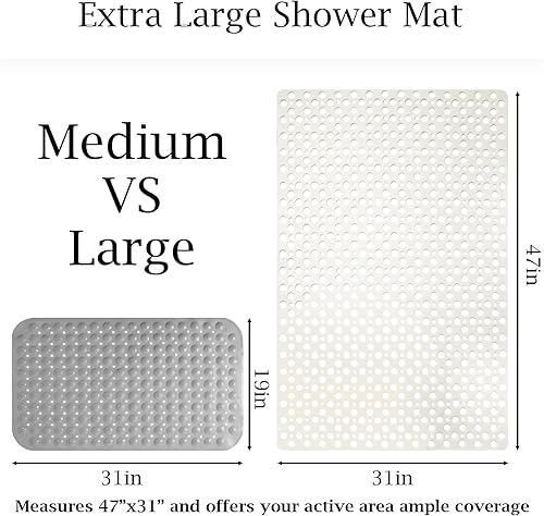 Miniatura 2 de Tapete de ducha extra grande antideslizante, 47 x 31 pulgadas, tapete de baño para ducha con grandes ventosas, tapetes de ducha de TPE de gran