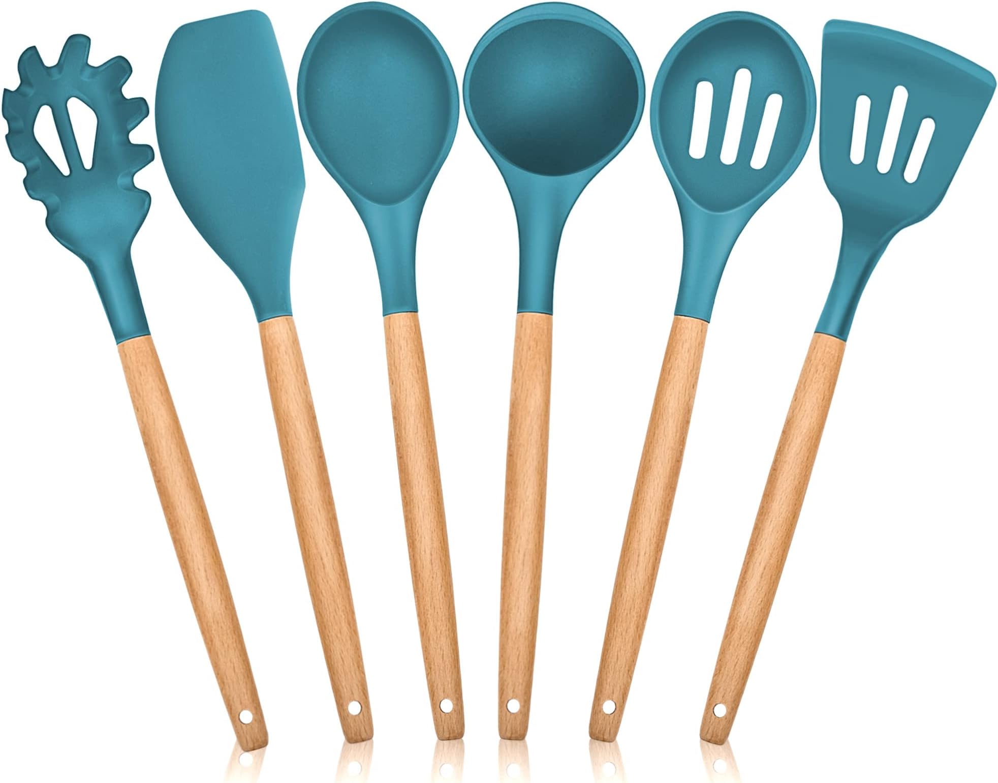 Premium 5 Piece Silicone Utensils Set with Authentic Acacia Hardwood Handles, All Purpose