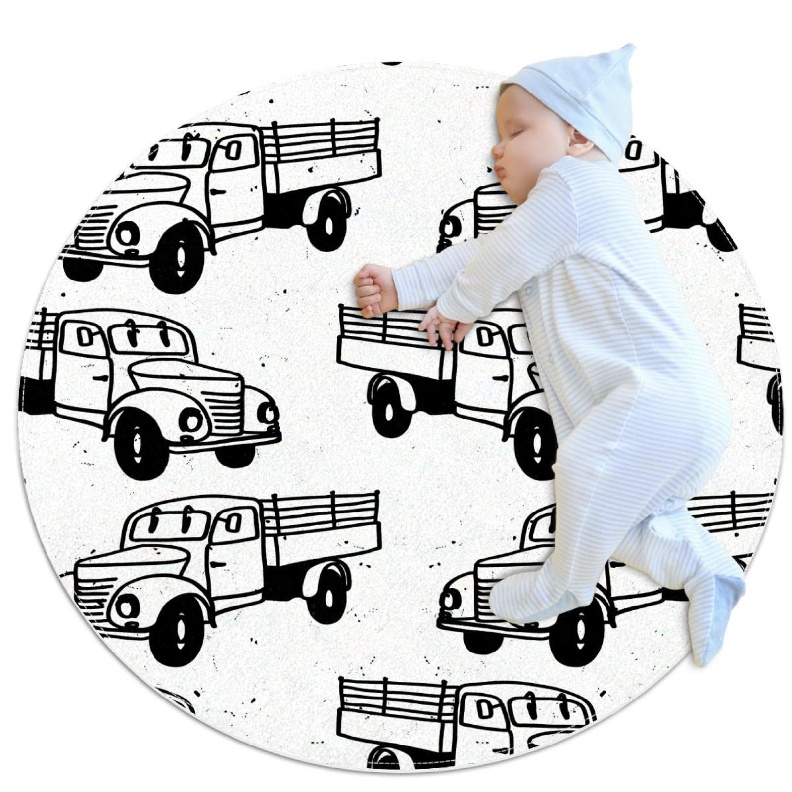 Tapis de salle de bain rond de 1m camion dessiné main pour chambre