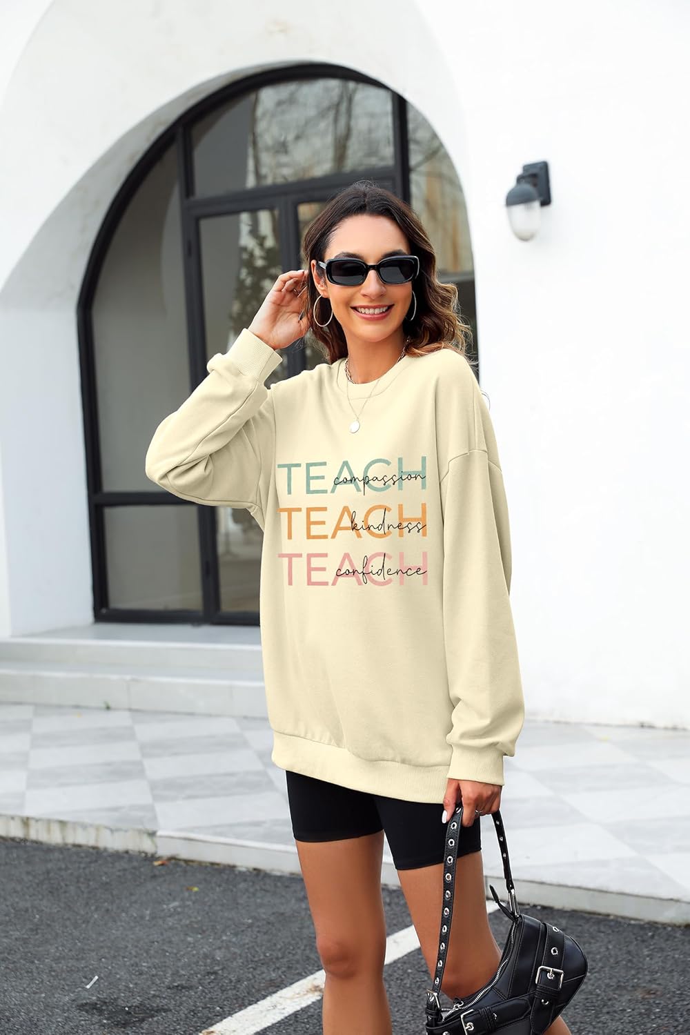 MOUSYA Teacher Sweatshirt Women Teach Compassion Kindness Confidence Shirts Casual Long Sleeve Pullover Tops - Image 4