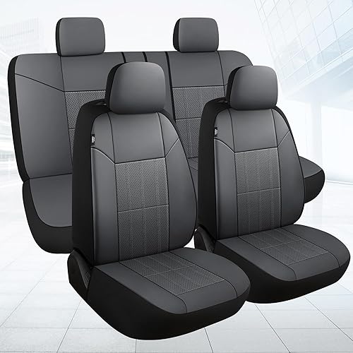 Miniatura 1 de Juego completo de fundas de asiento de automóvil de piel sintética, fundas de asiento delantero y fundas de asiento trasero divididas para