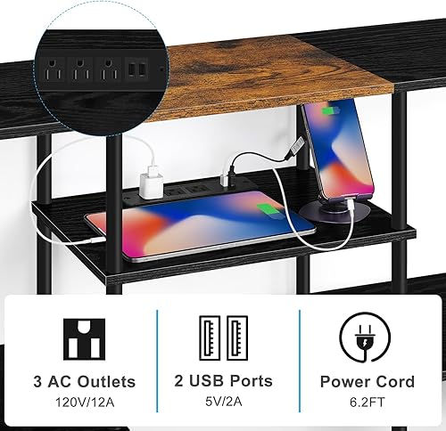 Miniatura 4 de BTY Soporte de TV con luces LED, centro de entretenimiento de TV industrial con estación de carga y estantes de almacenamiento abiertos, consola