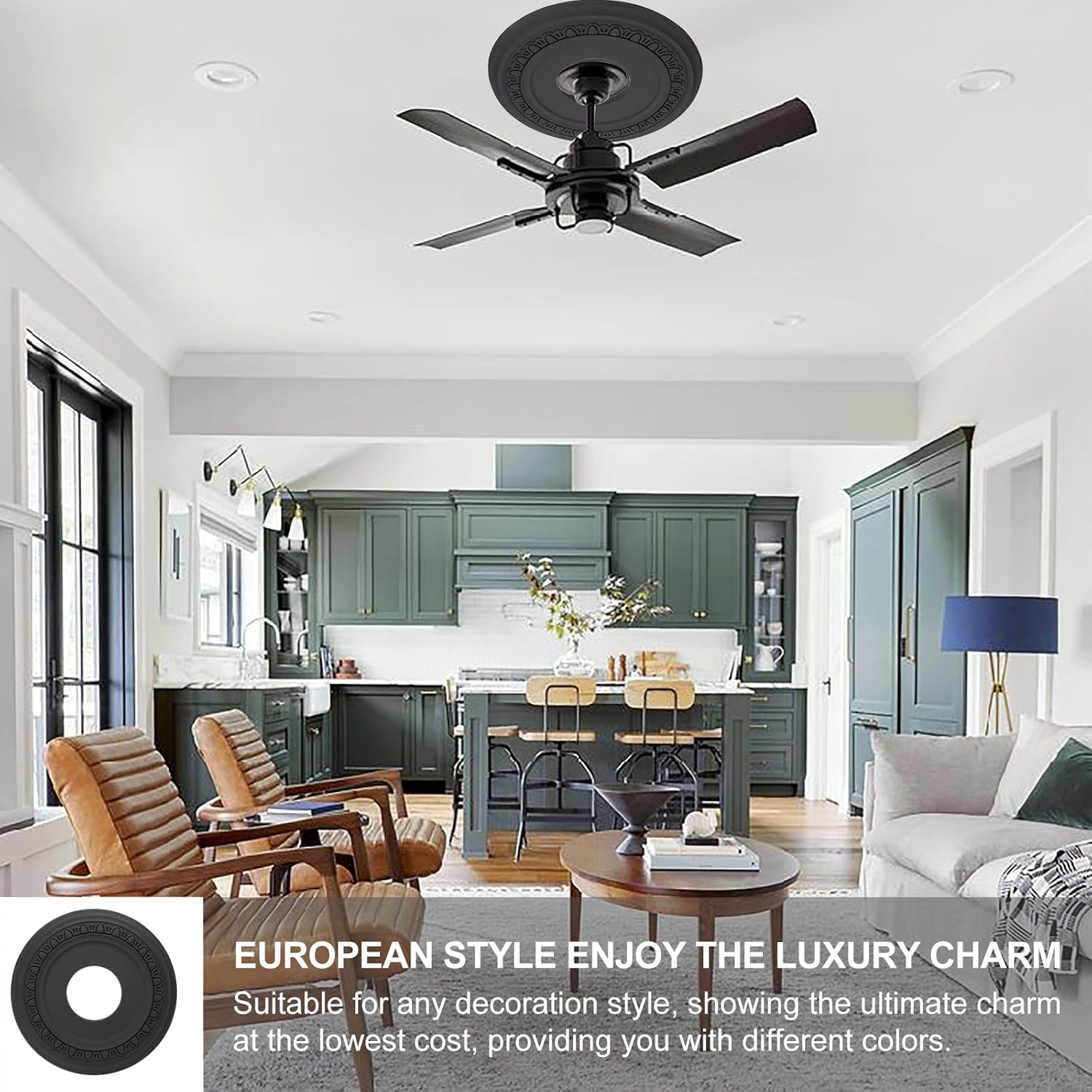 PATIKIL Ceiling Medallion, 2 Pcs 12" OD x 4" ID PU Decorative Ceiling Light Medallion Chandelier Medallion Petal Ceiling Light Cover Plate for Ceiling Light Fixtures Fans, Black