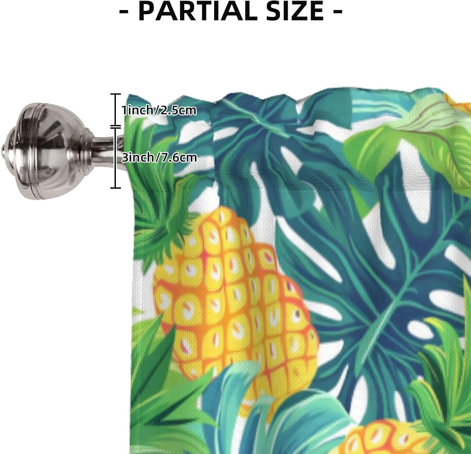 Valance for Windows Yellow Pineapple Tropical Leaf Kitchen Curtains Valances Rod Pocket Window Treatment Short Topper Curtains 1 Panel, 54x18inch