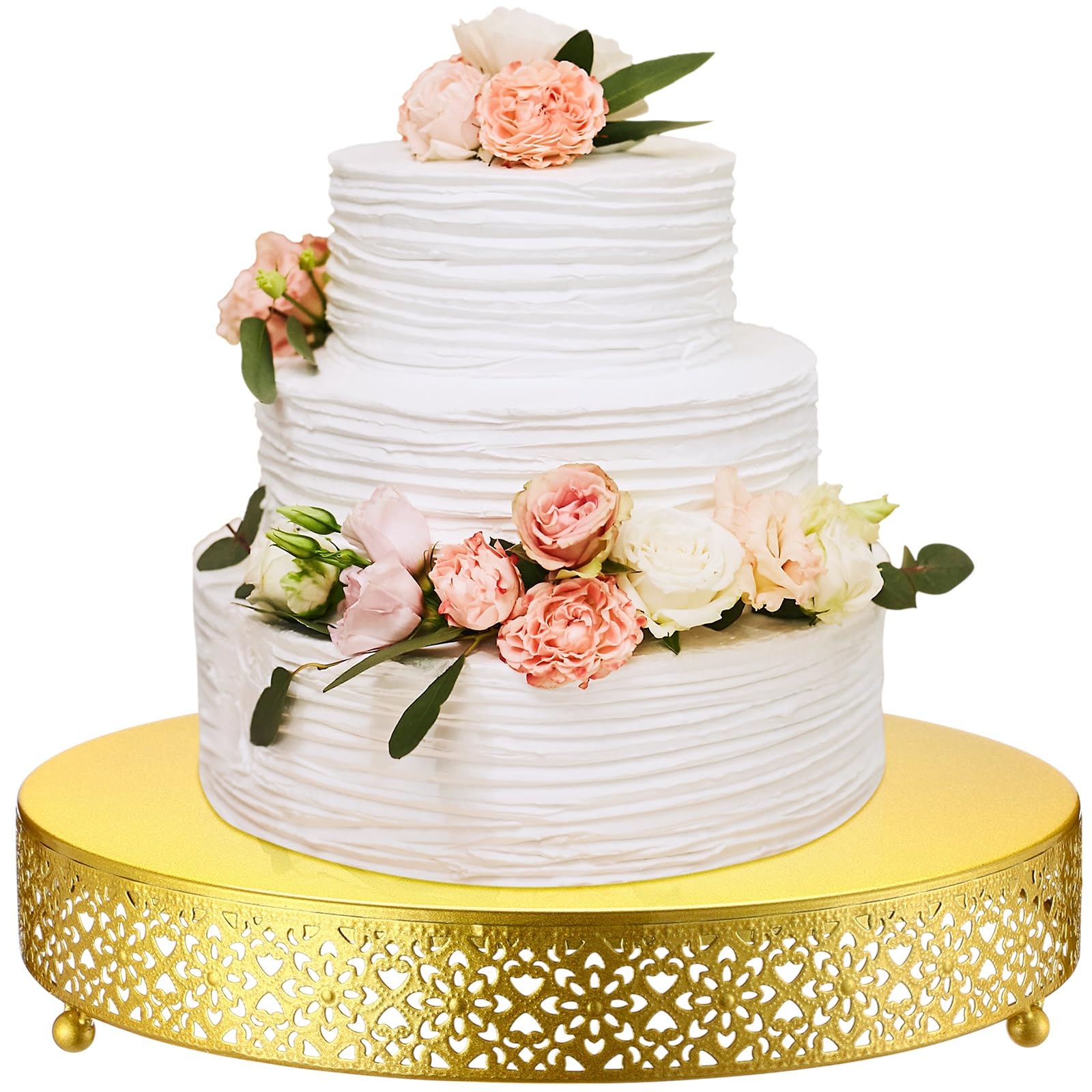 Wenqik Alzata rotonda in metallo per cupcake, dessert, torte nuziali, biscotti, vassoio da portata per frutta, per matrimoni, compleanni, anniversari, feste (oro, 35,5 cm)