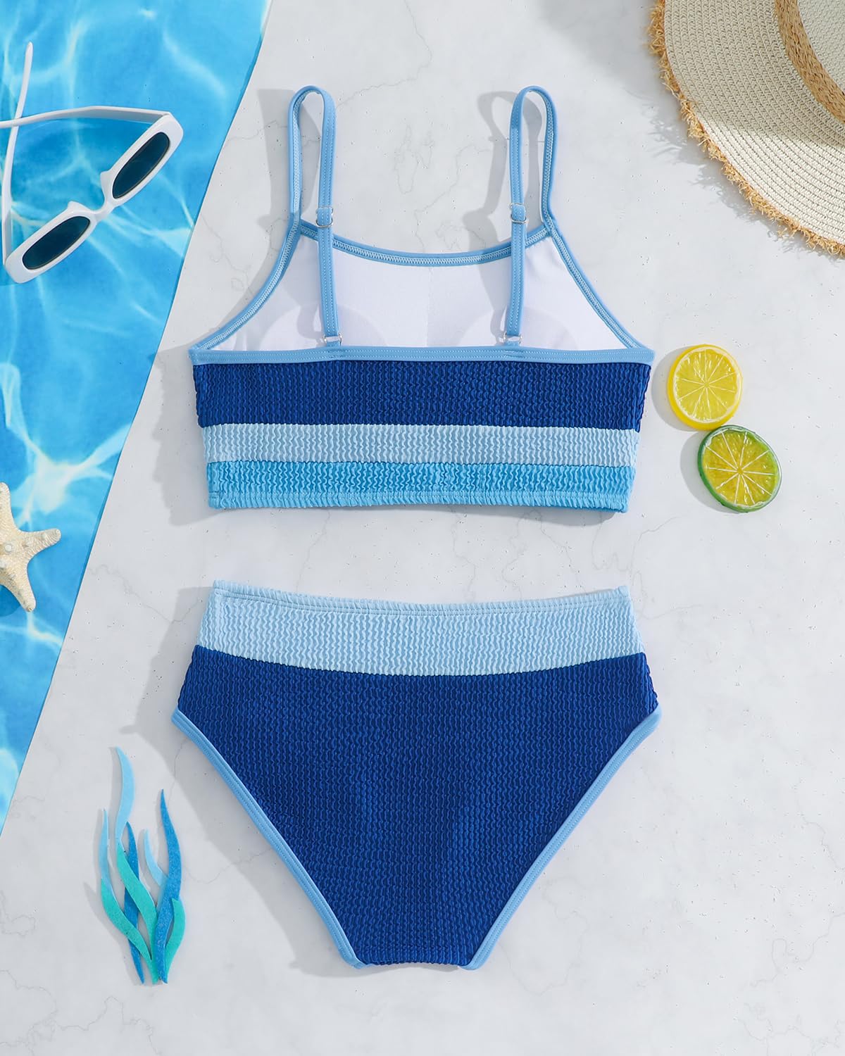 FishingDino Bikini Mädchen mit Gepolsterte BHS Gr.134-164, Badeanzug Teenager Mädchen Set mit Verstellbaren Trägern Zweiteiler Tankini mit Hoher Bund