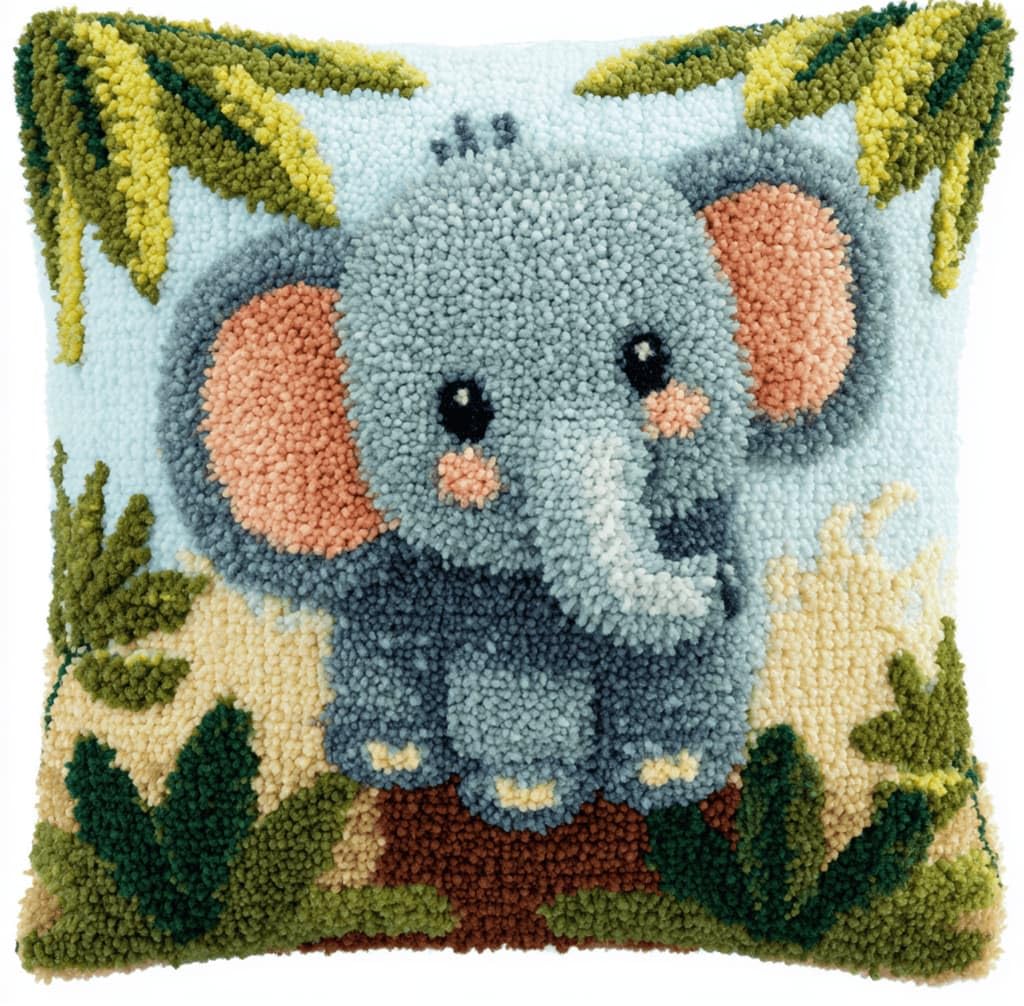 Latch Hook Diy Pillow Kit,Baby Elephant Handmade Cushion Cover 43X43Cm