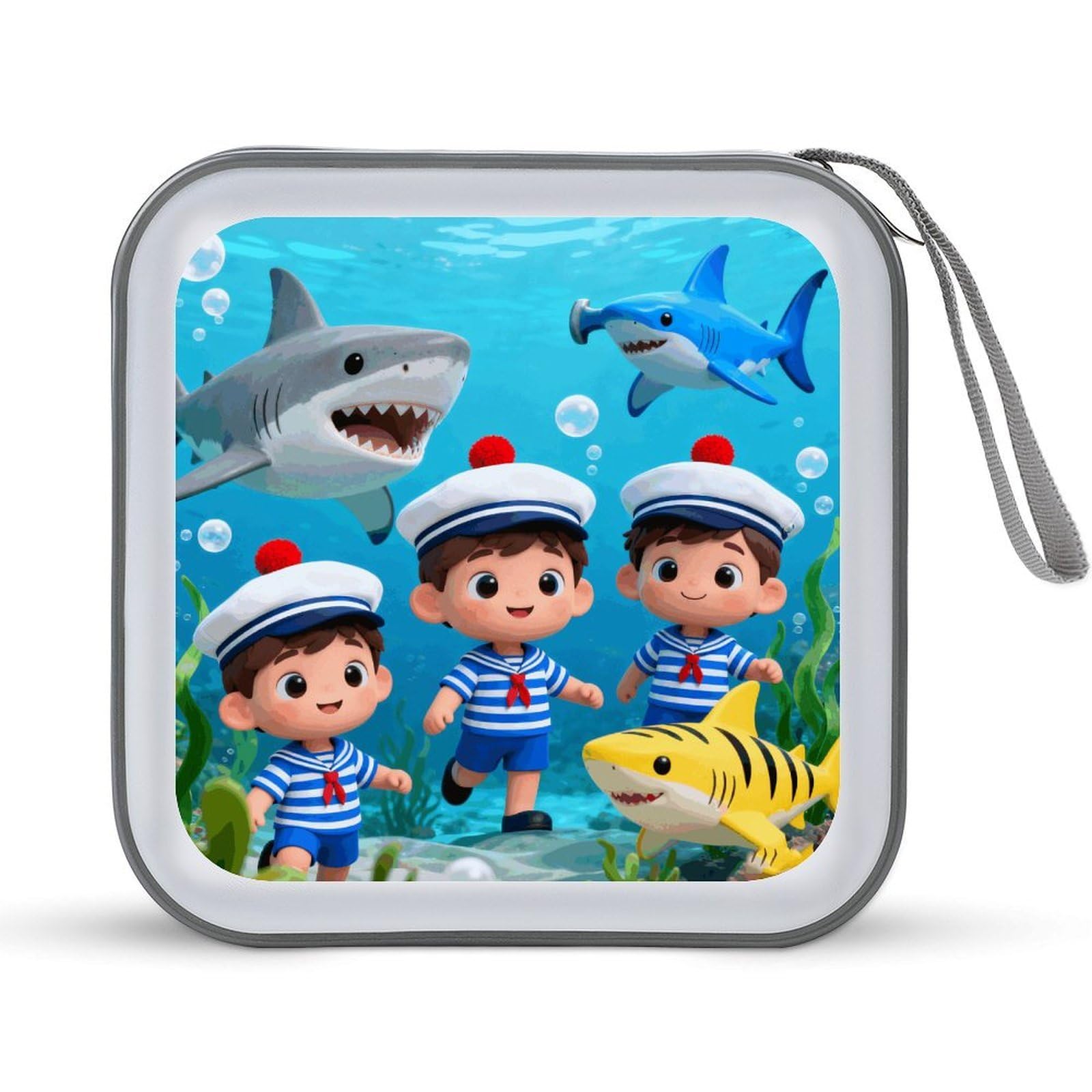 VstaDank Sharks Nautical Boys CD Case, Portable CD Sleeve Zipper-Style CD/DVD Wallet, Anti-Scratch CD Storage Pouch, Plastic CD Case for CDs, DVDs, Blu-rays, Vinyl Records