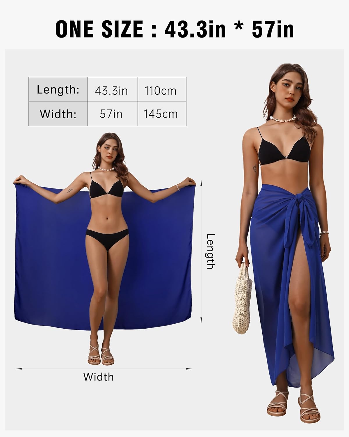 Eicolorte Womens Beach Cover Up Chiffon Sheer Bikini Beach Swimsuit Coverup Sarong Pareo Wraps for Women - Image 6