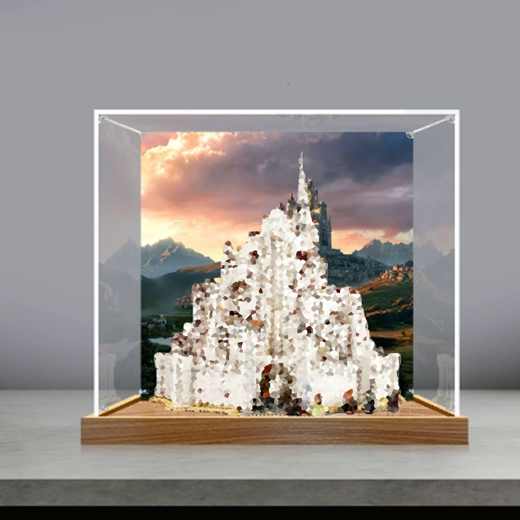 Acrylic Display Case for Le-go 11377 Castle Model, Dustproof Display Box (display box only) (StyleB Background 3mm)