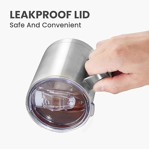 Miniatura 5 de MEWAY Taza de café de 12 onzas con asa, paquete de 8 vasos de viaje aislados de acero inoxidable con tapa deslizante, taza de campamento al vacío de