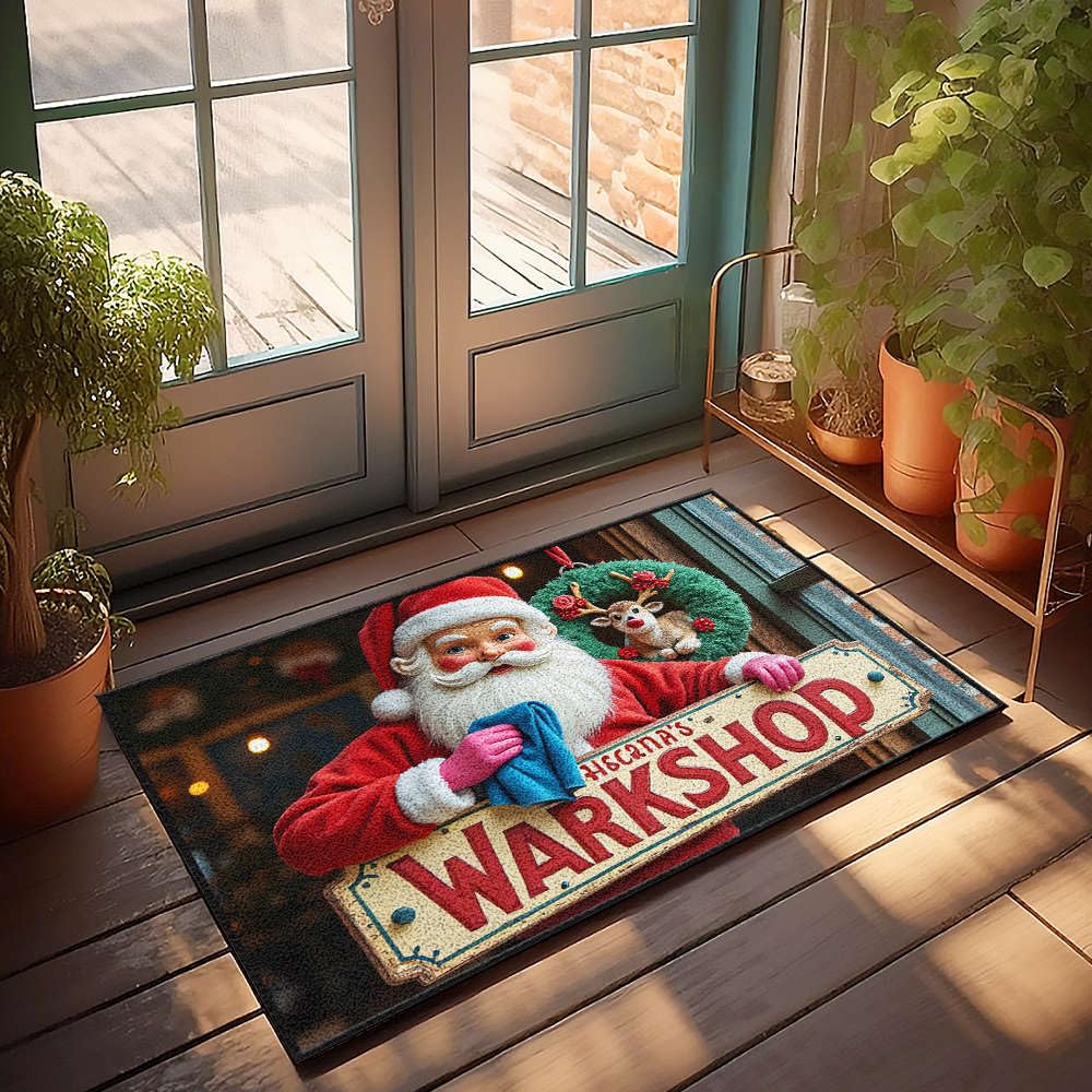 Paillasson Père Noël Hiscana'S Warkshop 65x90 cm tapis extérieur