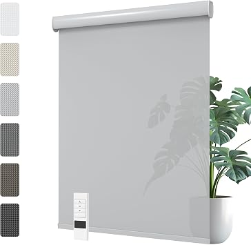 Motorized Cordless Roller Shades with Remote, Rechargeable Electric Roller Blind with Thermal Insulated, UV Protection, Room Darkening, Customized for Home Office, Gray
