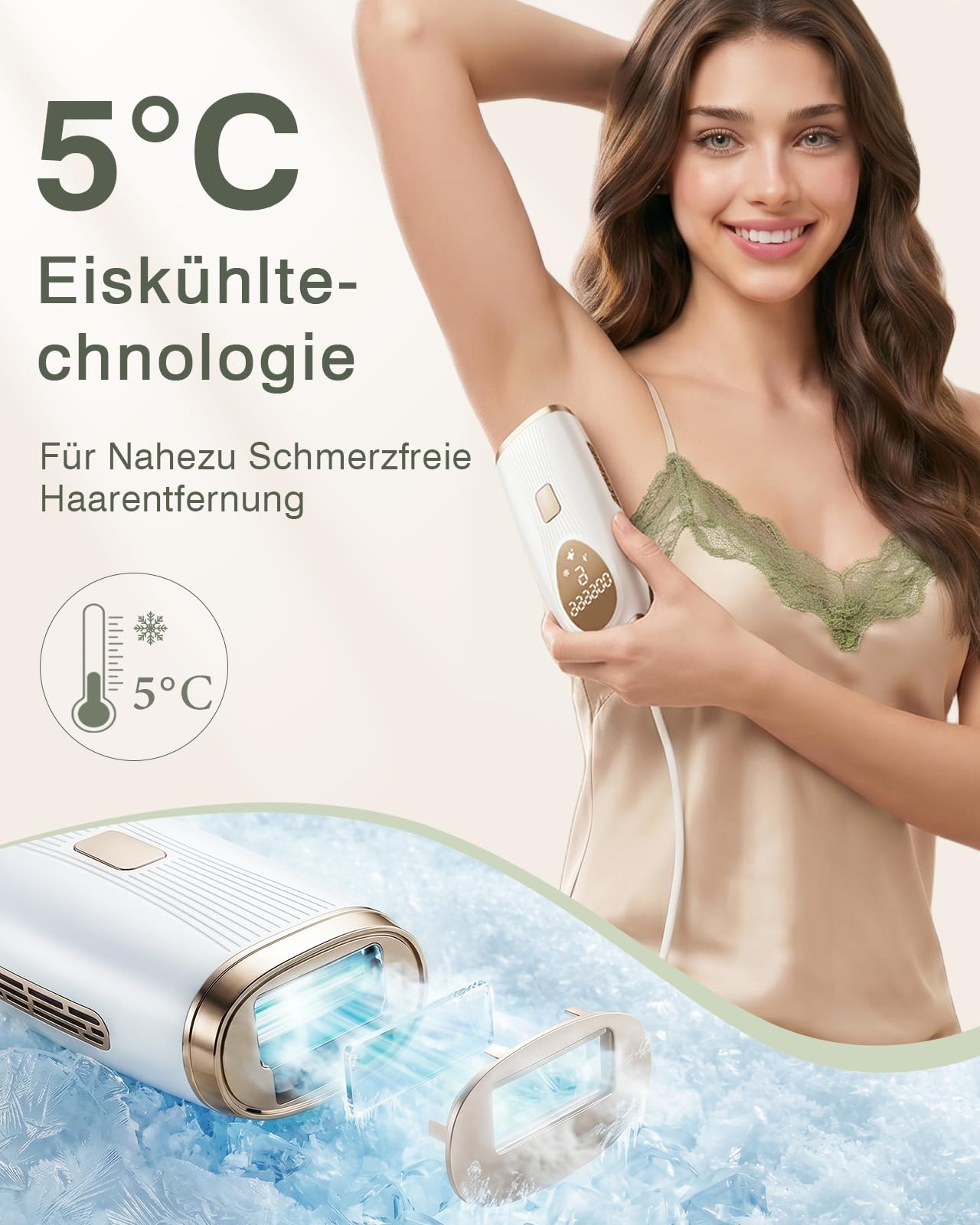 IPL Geräte Haarentfernung 5℃ Eiskühlkontakt Schmerzfreie Haarentfernungsgerät 86% Haarreduktion Körper Gesicht Bikini Achseln Beine