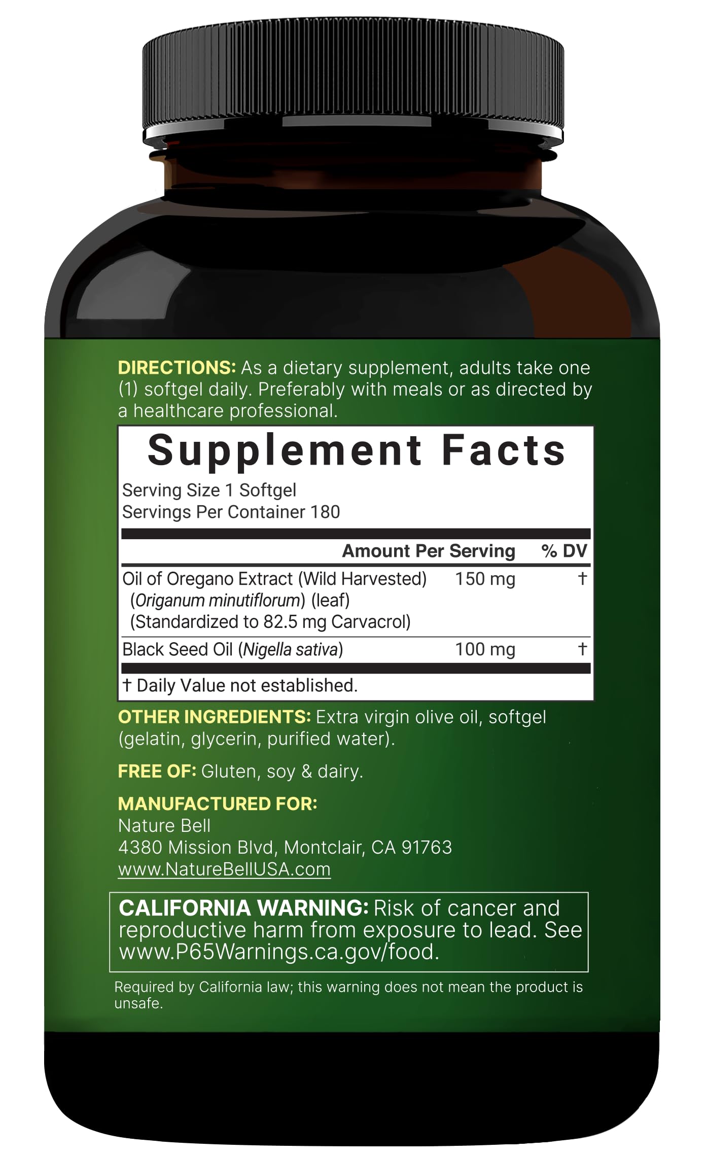 NatureBell Oil of Oregano with Black Seed Oil - 180 Softgels - 2-in-1 Herbal Complex- Includes Carvacrol & Extra Virgin Olive Oil - Non-GMO, Gluten Free — Amazon image 7