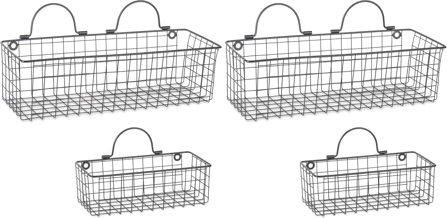 DII Farmhouse Vintage Décor, Wire Wall Basket, Assorted, Black, 2 Piece (Pack of 2)