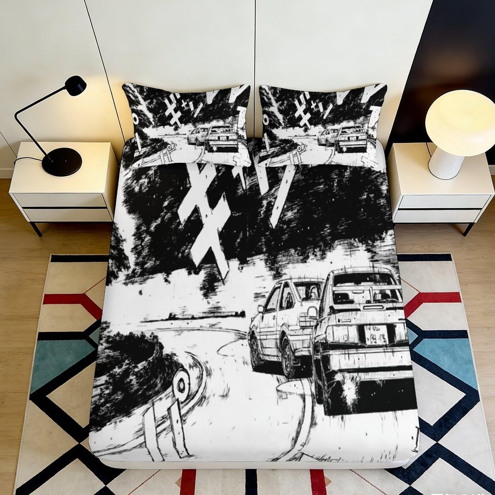 3D Printed Comic Racing Pattern Fitted Sheet Microfiber Non-Slip Deep Pocket Racing Mattress Fitted Cover Full Wrap Washable Bedding 90x200x25cm