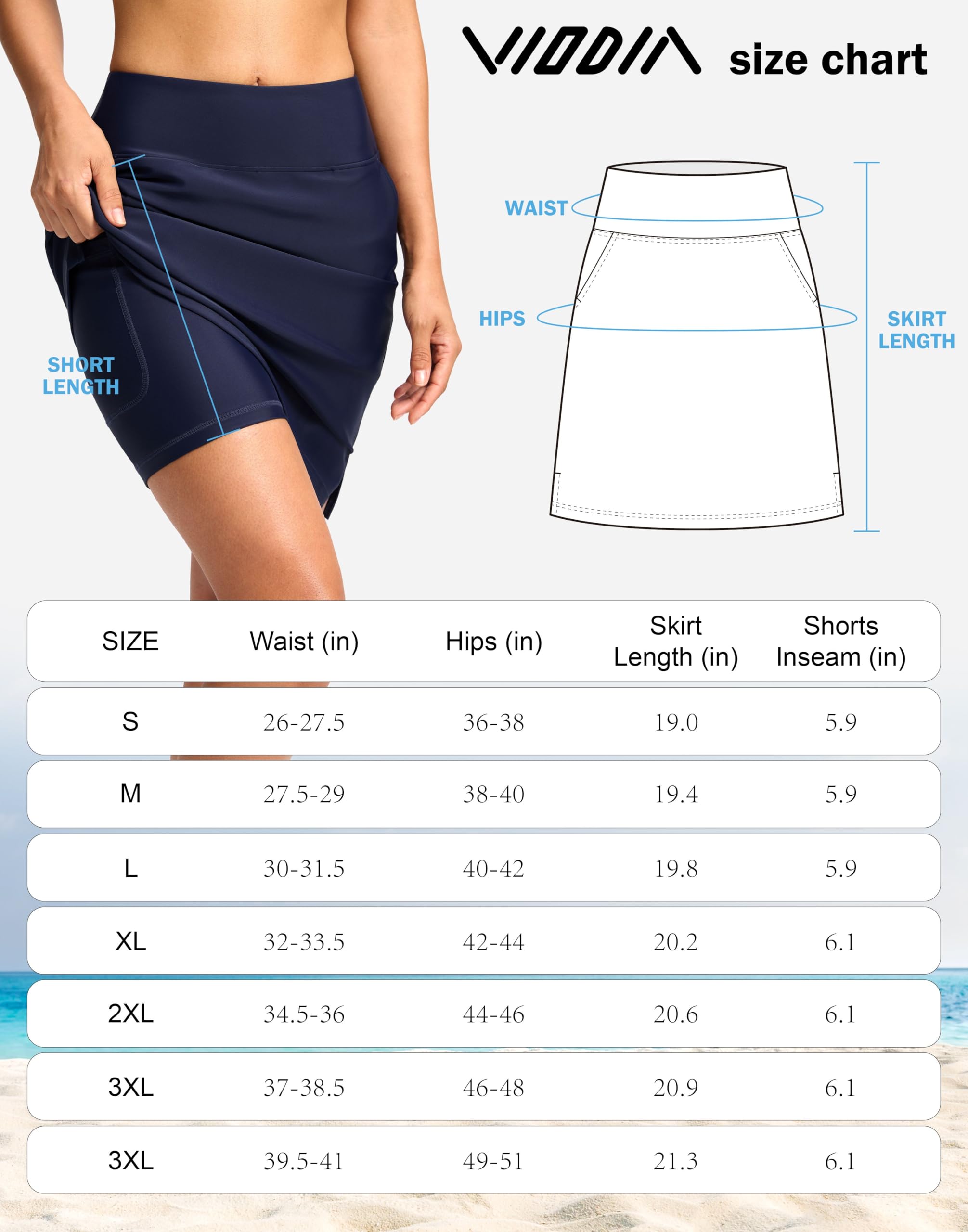 Viodia Falda de natación para mujer de 20 pulgadas de largo, falda de cintura alta, traje de baño modesto, parte inferior de traje de baño, bikini tankini de playa con falda