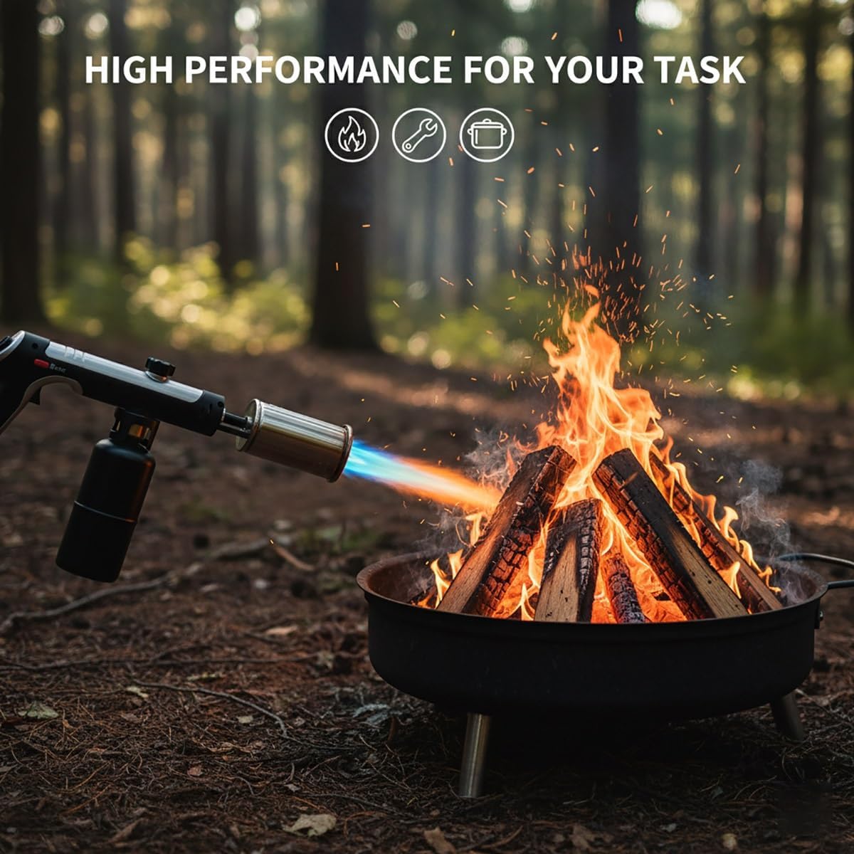 Flame Thrower Gun, Powerful Propane Torch Gun, 3272°F High Heat Torch Gun, Flame Thrower Gun with Adjustable Flame & Safety Lock Propane Torch Burner for Searing Steak, BBQ, (Tank Not Included)