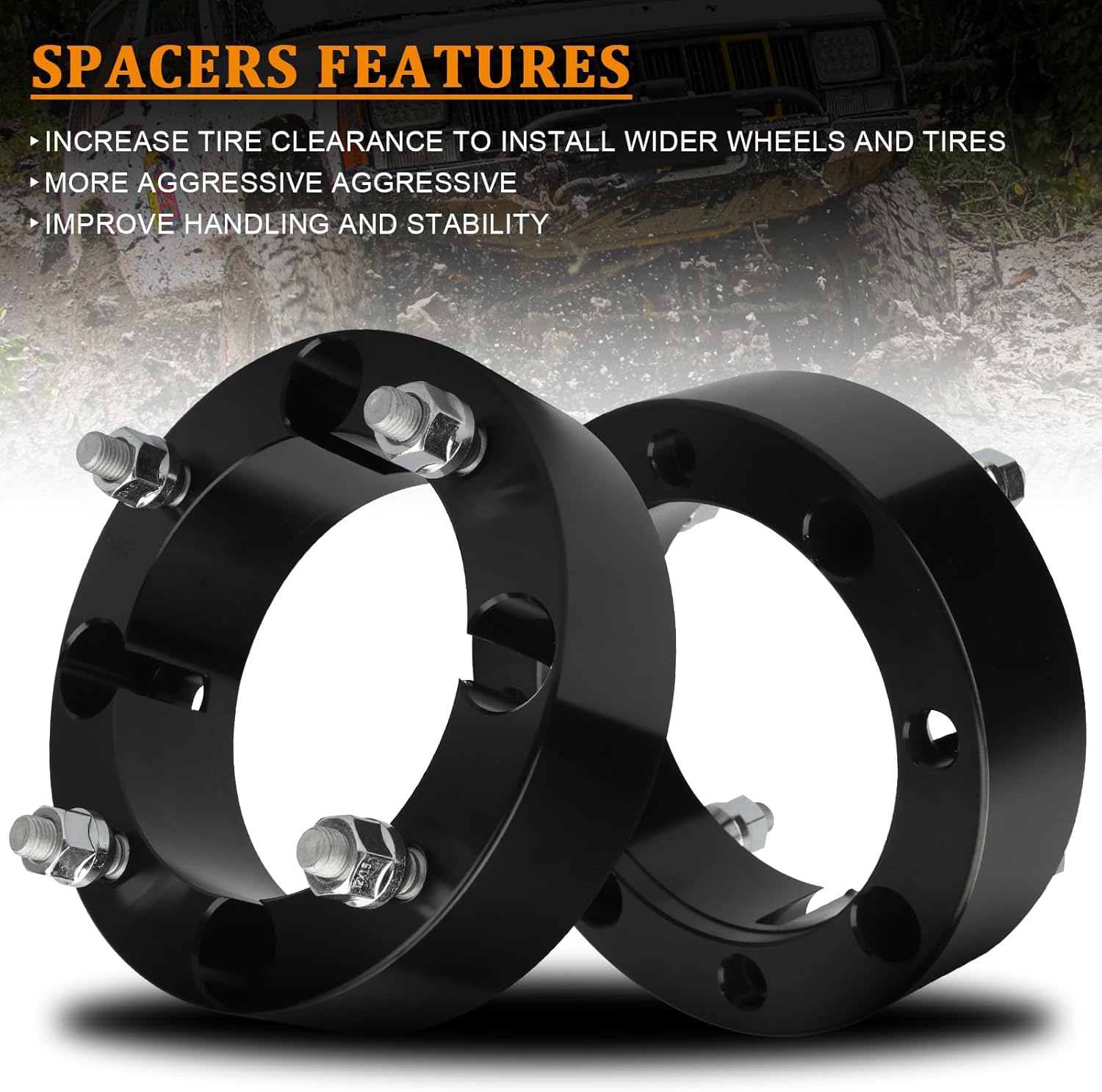2inches ATV Wheel Spacers 4x156mm with 12x1.5 Studs 2013+ for Polaris Ranger/2014+ for Polaris RZR XP 1000 for 2015+ Polaris RZR