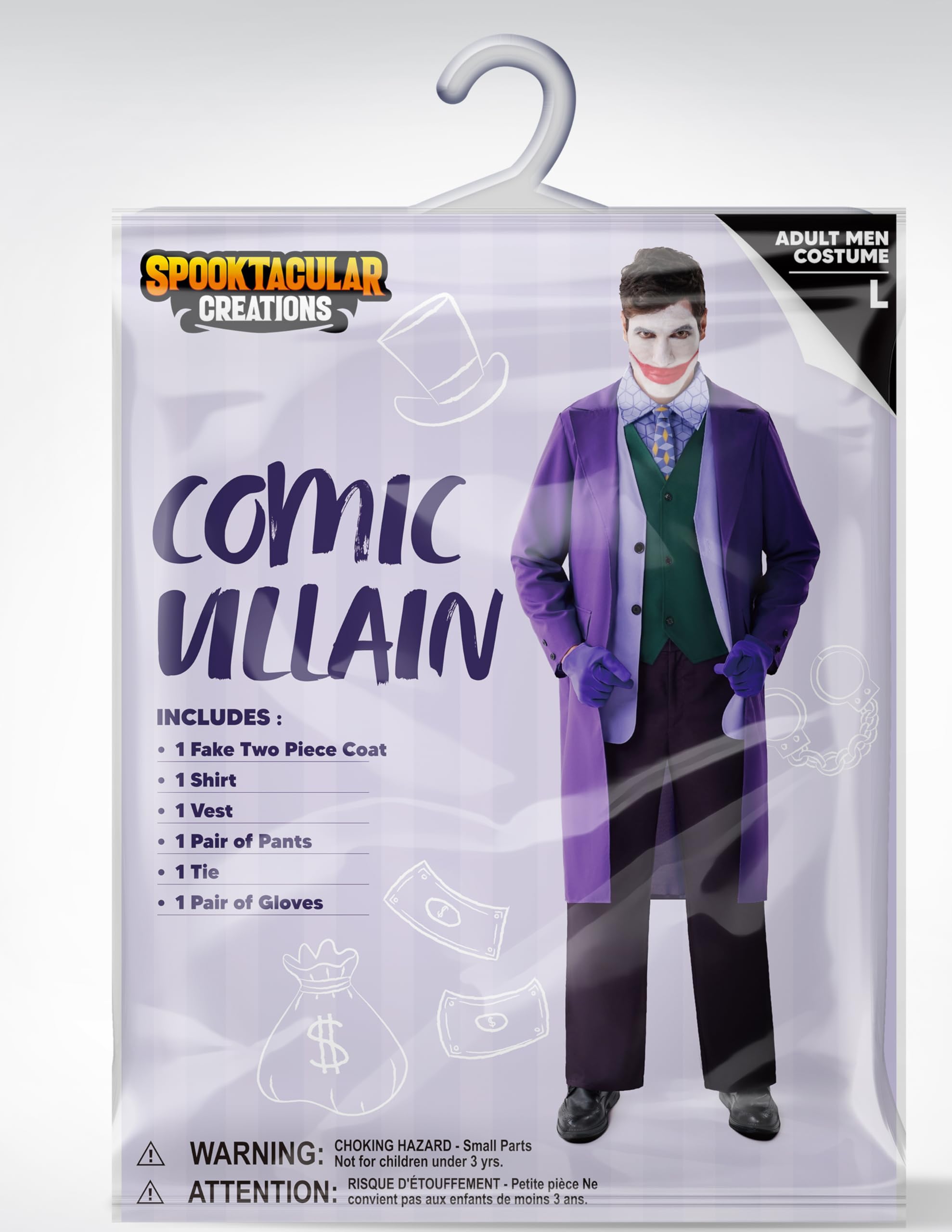 Spooktacular Creations Comic-Bösewicht-Kostüm für Herren, lila, für Erwachsene, Bösewicht-Halloween-Kostüm für Cosplay-Partys