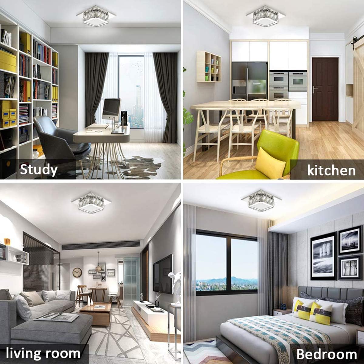 Ganeed Modern LED Ceiling Light,7.9Inch Stainless Steel K9 Crystal Flush Mount Lights Fixture,Mini Square Chandelier Ceiling Lamp for Dining Room Living Room Bedroom Hallway (12W / 6500K / Cool White)