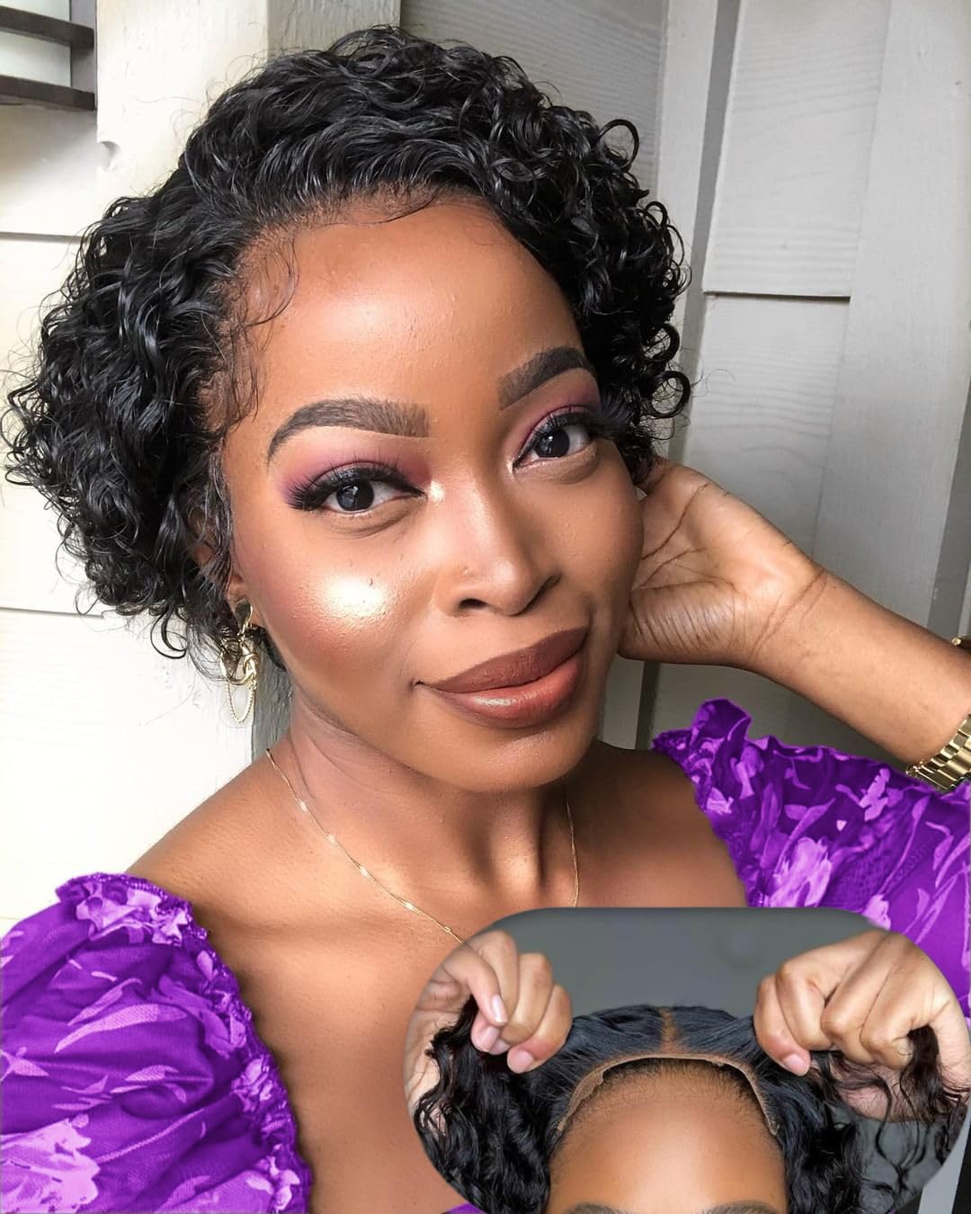 Short Curly Pixie Cut Wig Human Hair Glueless Pre Plucked Wear and Go Amazon.com : IMANI Short Curly Pixie Cut Wig Human Hair 5X5  main image 3