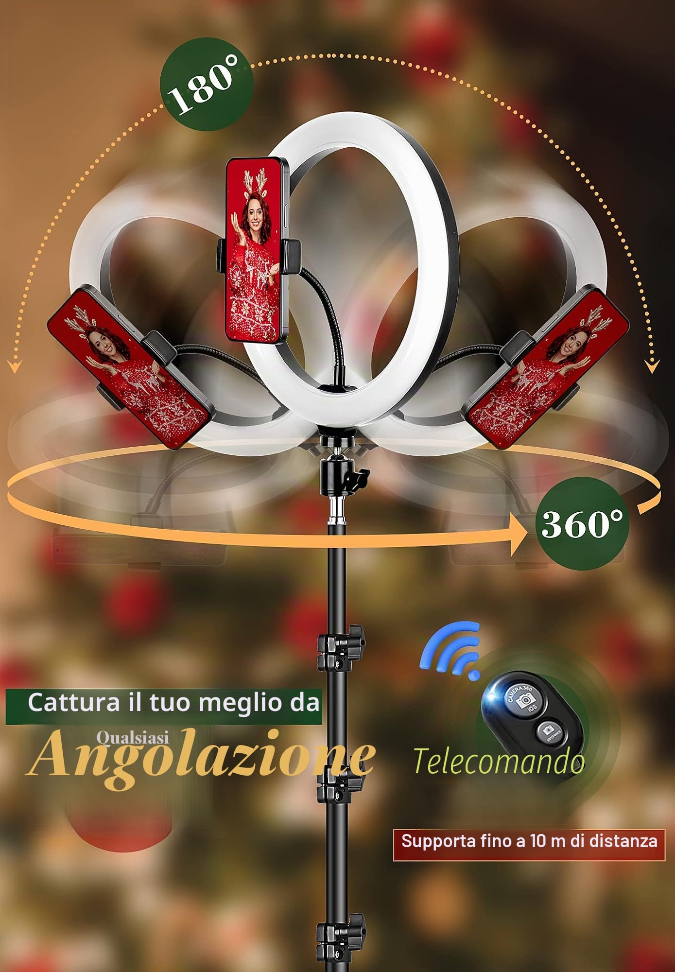 Ring Light 10" con Treppiede, Luce ad Anello LED dimmerabile con Telecomando Wireless per Fotografia, YouTube, Videoconferenze