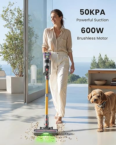 Miniatura 2 de Aspiradora inalámbrica, 50 KPa, 600 W, 65 minutos, para el hogar, aspiradora de palo con pantalla LED, cepillo antienredos y diseño de pie