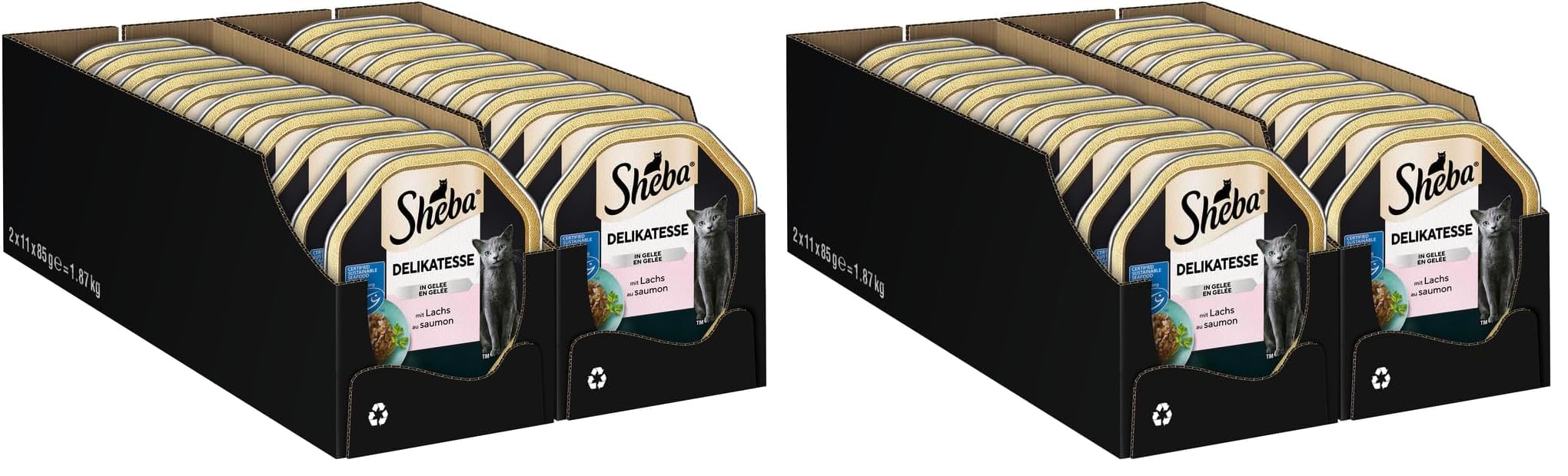 SHEBA Schale Nassfutter für Katzen Delikatesse in Gelee mit Lachs 2 x 11 x 85g (Packung mit 2)