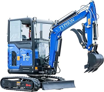 TYPHON Terror X2 Mini Excavator 2.7 Ton Trench Digger with Boom Swing, Retractable Tracks, Heater/Air-Conditioned Cabin, Bucket Mini Excavator Machine for Garden, Farms, Parks, Roads