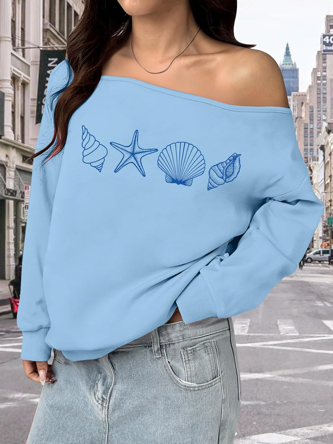 MYHALF Off the Shoulder Sweatshirt for Women Y2K Bow Graphic Pullover Tops Drop Shoulder Long Sleeve Cute Sweaters - Image 4