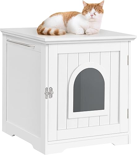 Topeakmart Caja de arena cerrada para gatos mesa auxiliar para mascotas con siete agujeros de ventilación y estructura robusta baño oculto para