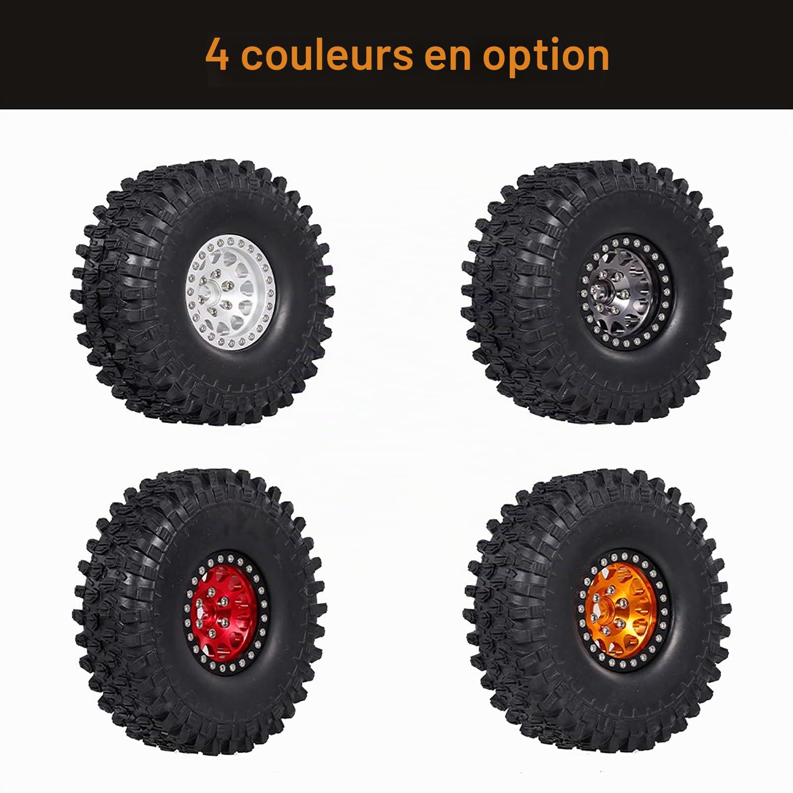 COMETX RC Rock Crawler Lot de 4 pneus en caoutchouc 4,8 cm avec jante en métal pour 1/10 RC Rock Crawler Traxxas Trx-4 Trx-6 Axial Scx10 90046 RC Pièces de voiture