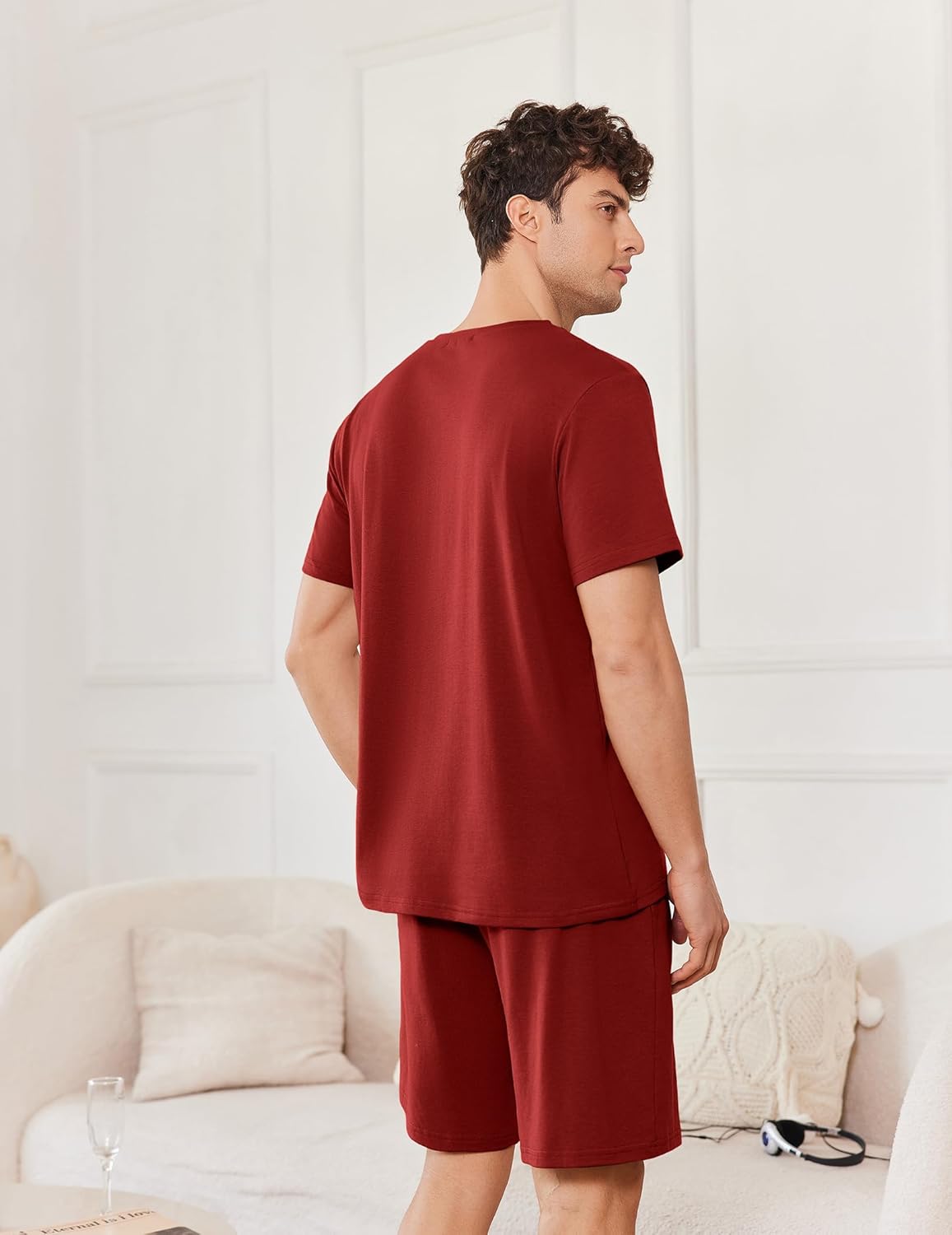 Ekouaer Mens Pajamas Set Cotton Short Sleeve Sleepwear 2 Piece Pj Sets for Men Soft Nightwear with Pockets S-XXL - Image 5