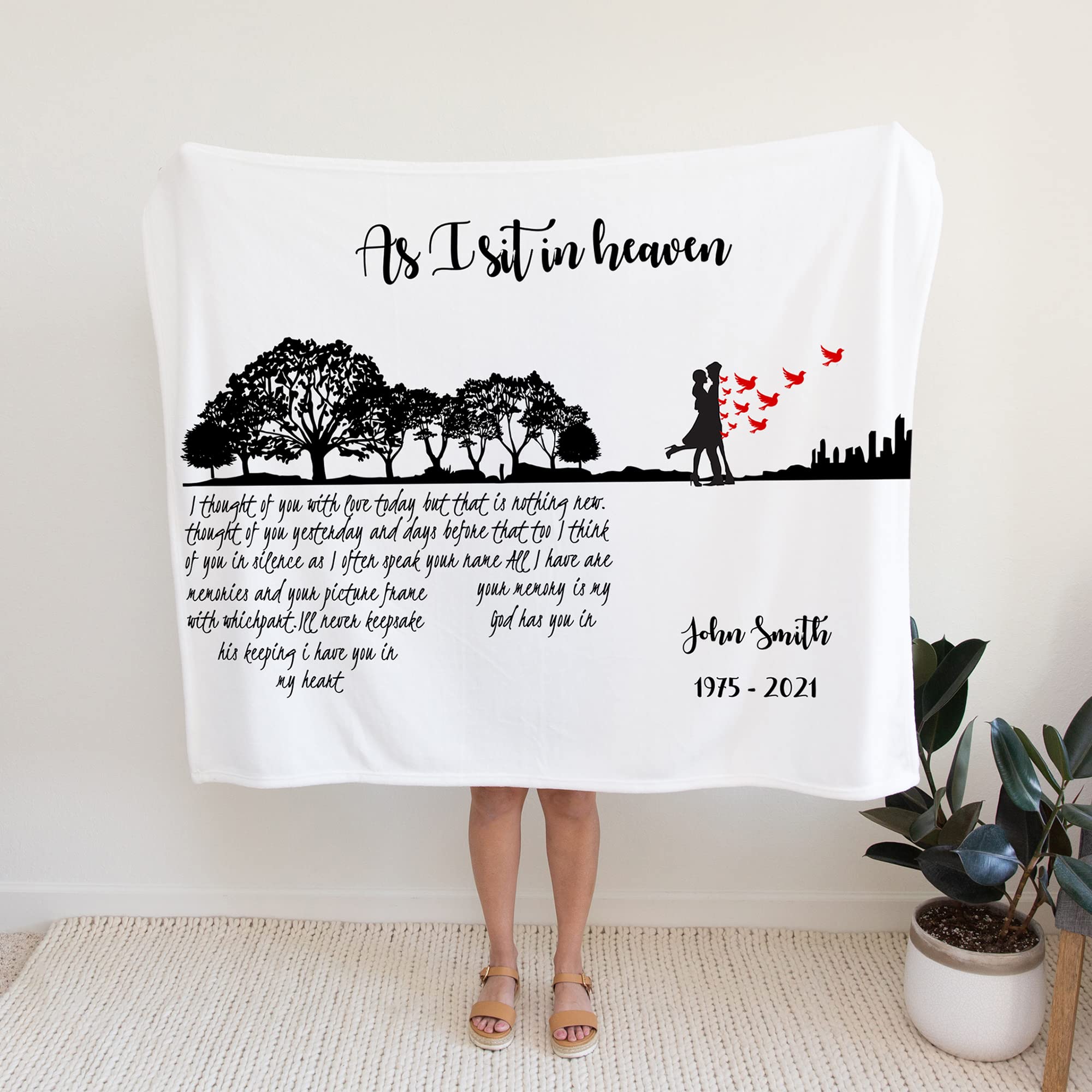 Manta personalizada con nombre y año, manta conmemorativa de pájaro cardenal, manta conmemorativa, regalo de duelo, manta conmemorativa personalizada, regalo de condolencias, manta de forro polar