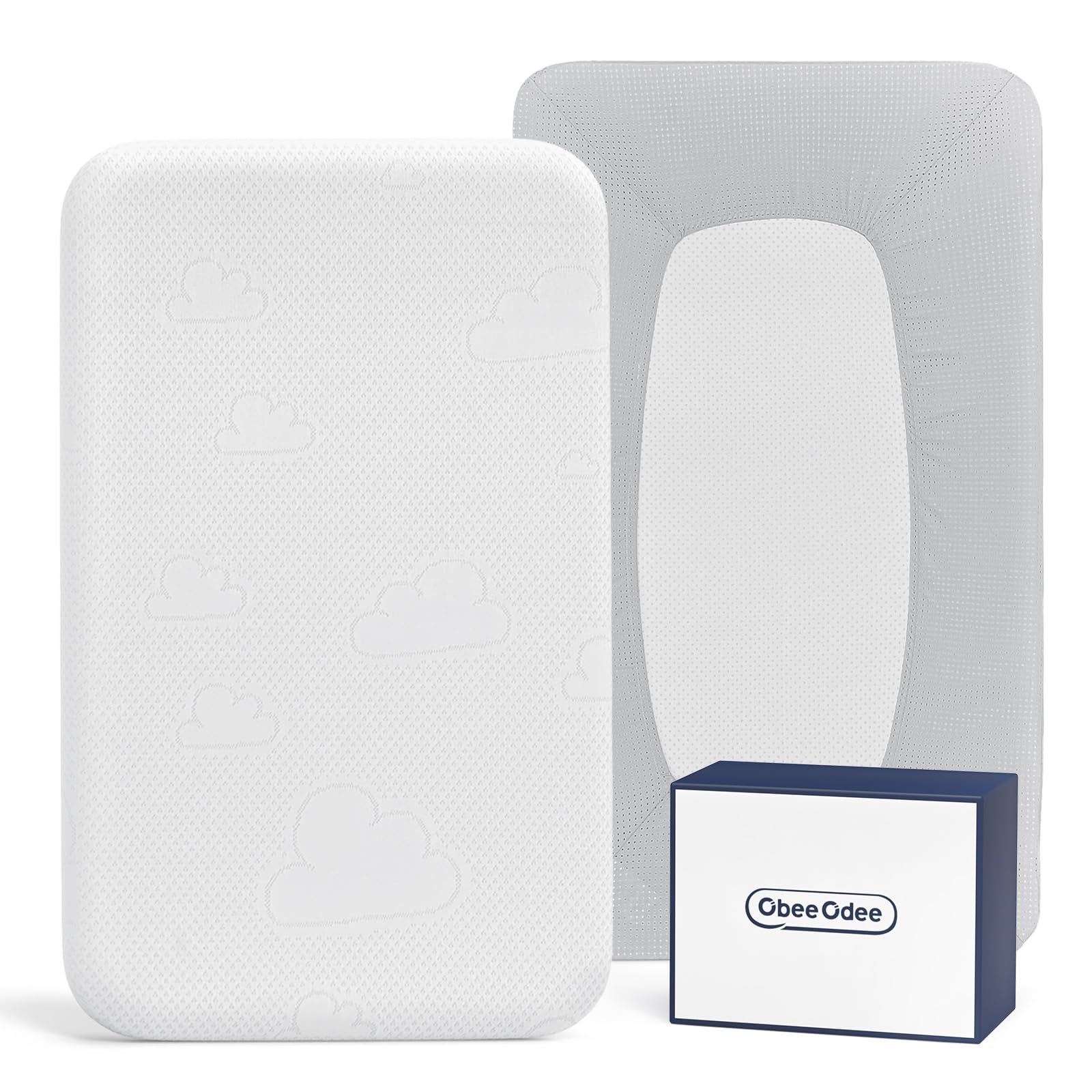 Protector de colchón de cuna transpirable de 35 x 20 x 1,5 pulgadas, espuma viscoelástica de gel, funda de colchón portátil con sábana para minicunas, cuna de bebé, color gris