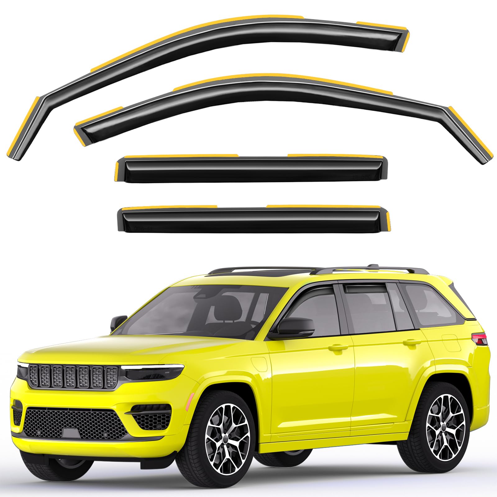 in-Channel Window Rain Guards Fit for Jeep Grand Cherokee 2-Row 2022-2025 (Not for L,Not for 3-Row) Extra Durable Window Deflectors Vent Visors Shades Visors Rain Guards -4 pcs