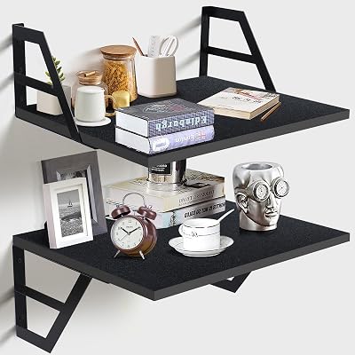 Tectocker-DOU 2 Pc Deep Floating Shelves ; Wall Mounted Hanging Shelves for Living Room, Kitchen, Office, Bathroom and Bedroom Decor; Storage and Display Shelf Set (Black, 15.7W×11.8D)