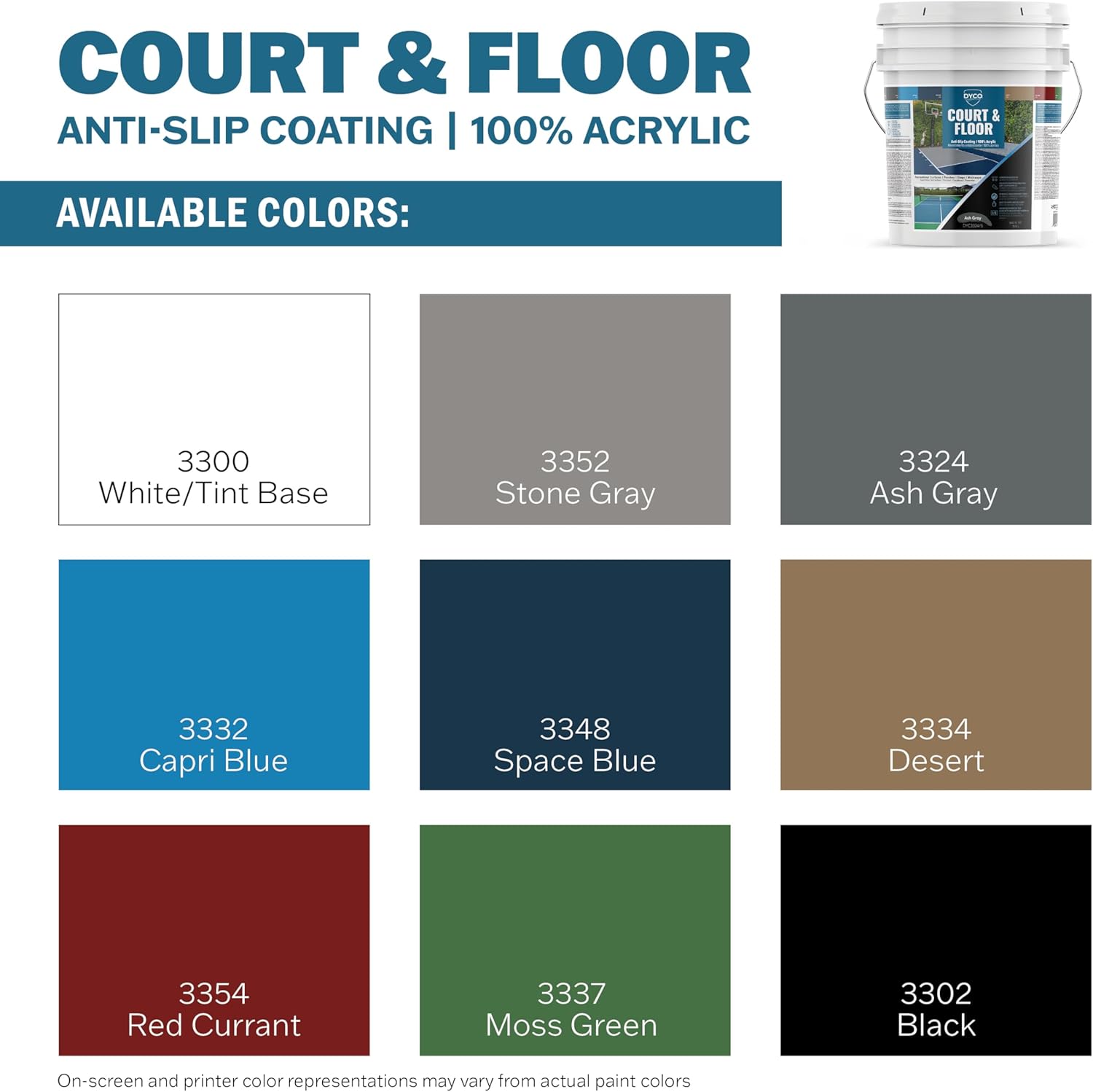 DYCO Court & Floor Anti-Slip Coating - Slip-Resistant Pavement, Cement & Concrete Paint for Pickleball, Tennis & Basketball Courts, Exceeds ADA Standards for Safety Areas (Ash Gray, 5 Gallons)